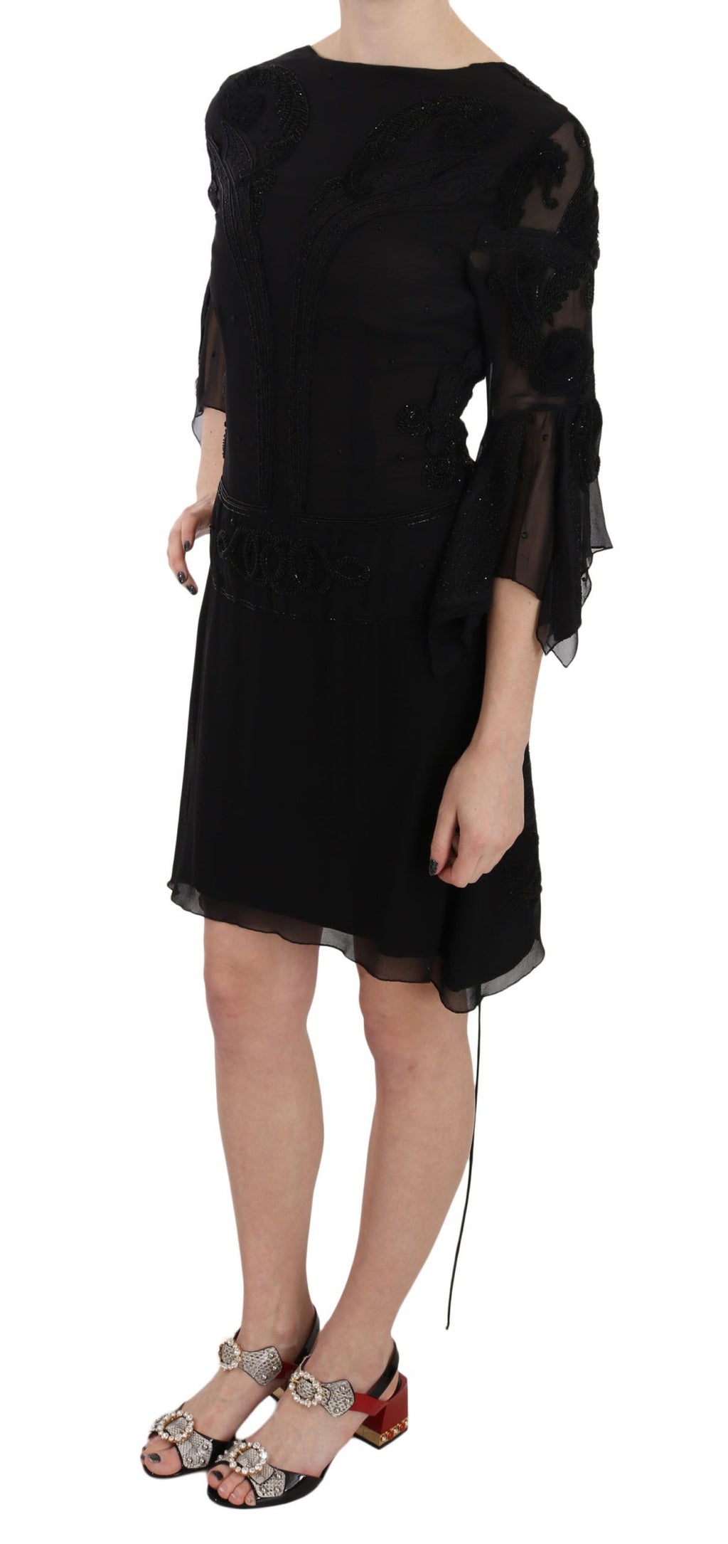 Robe courte à sequins noire en soie John Richmond