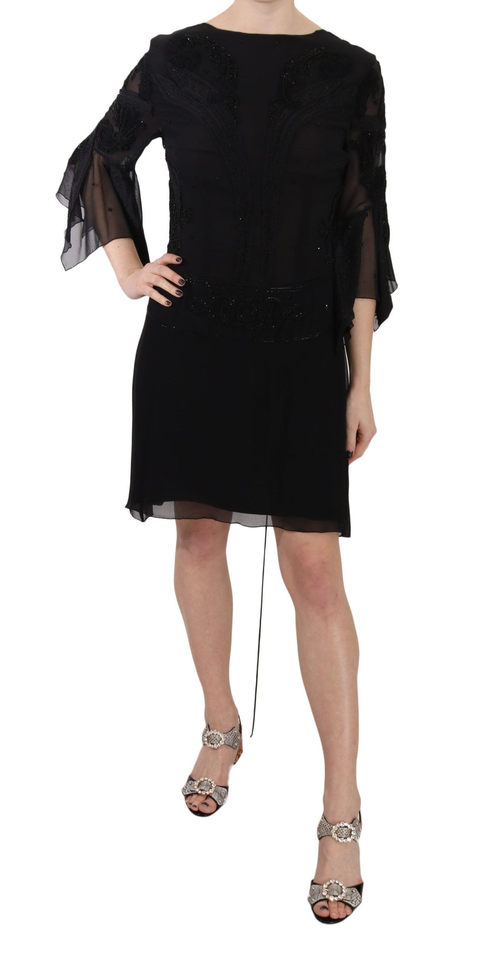 Robe courte à sequins noire en soie John Richmond