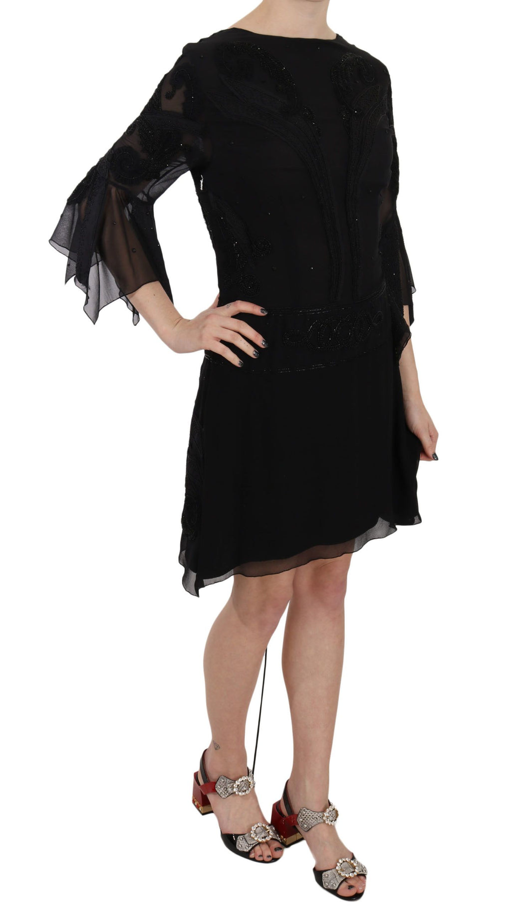 Robe courte à sequins noire en soie John Richmond