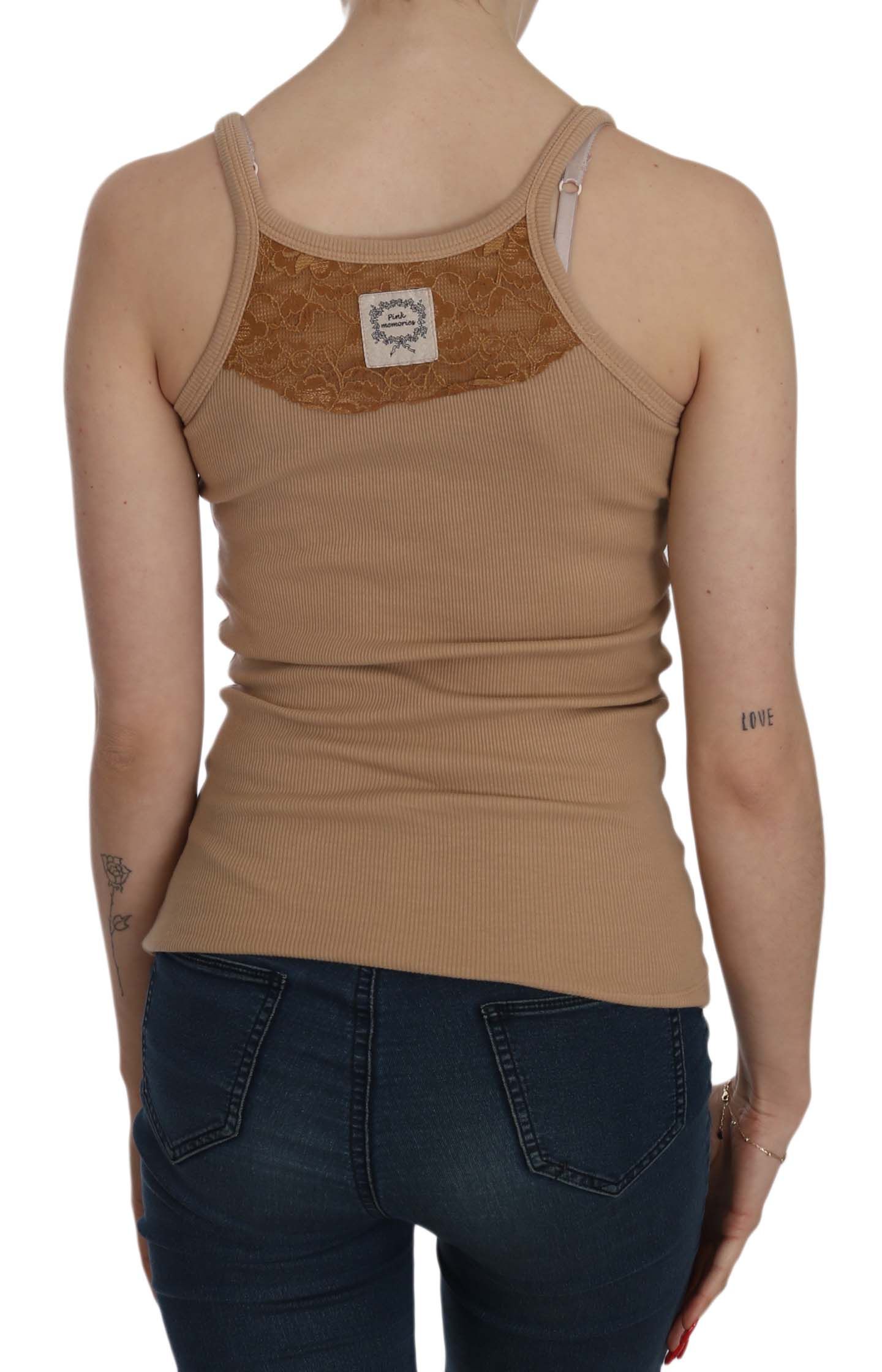 PINK MEMORIES Beige Sleeveless T-Shirt for Women side view