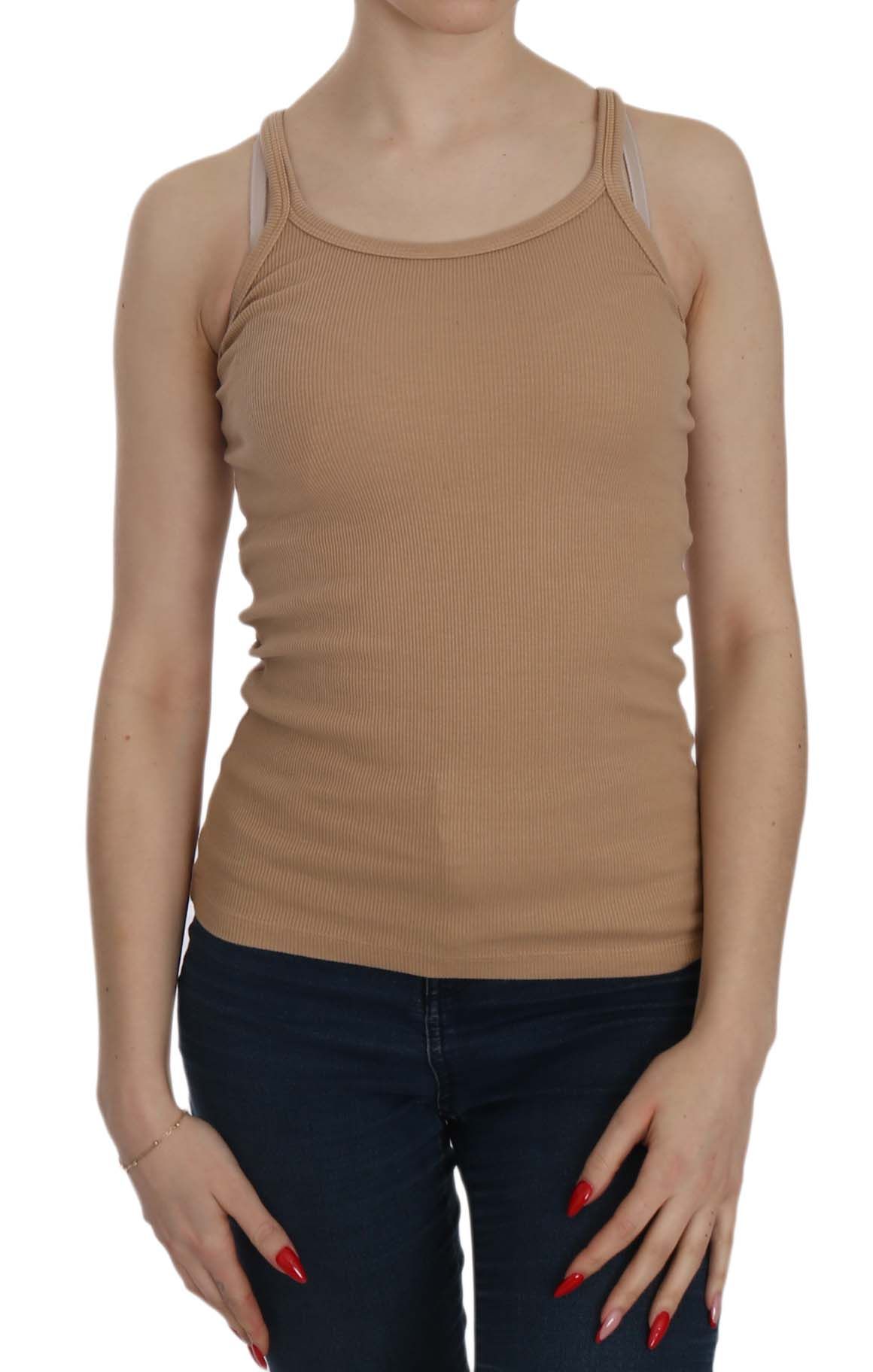PINK MEMORIES Beige Sleeveless T-Shirt for Women