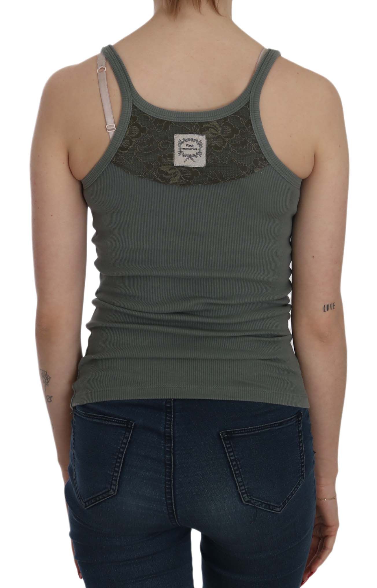 PINK MEMORIES Green Sleeveless T-Shirt for Women side view
