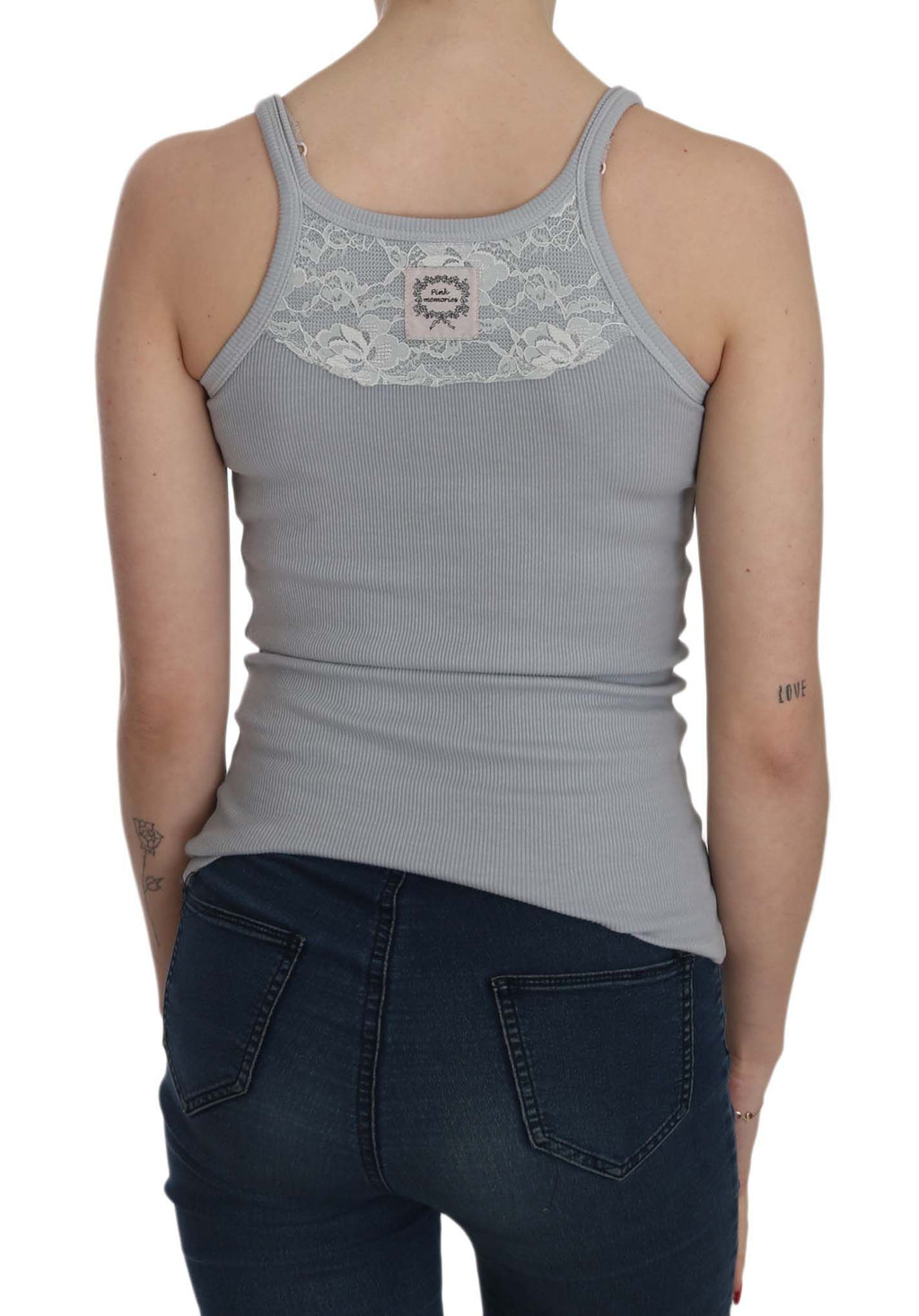 PINK MEMORIES Grey Sleeveless T-Shirt for Women side view