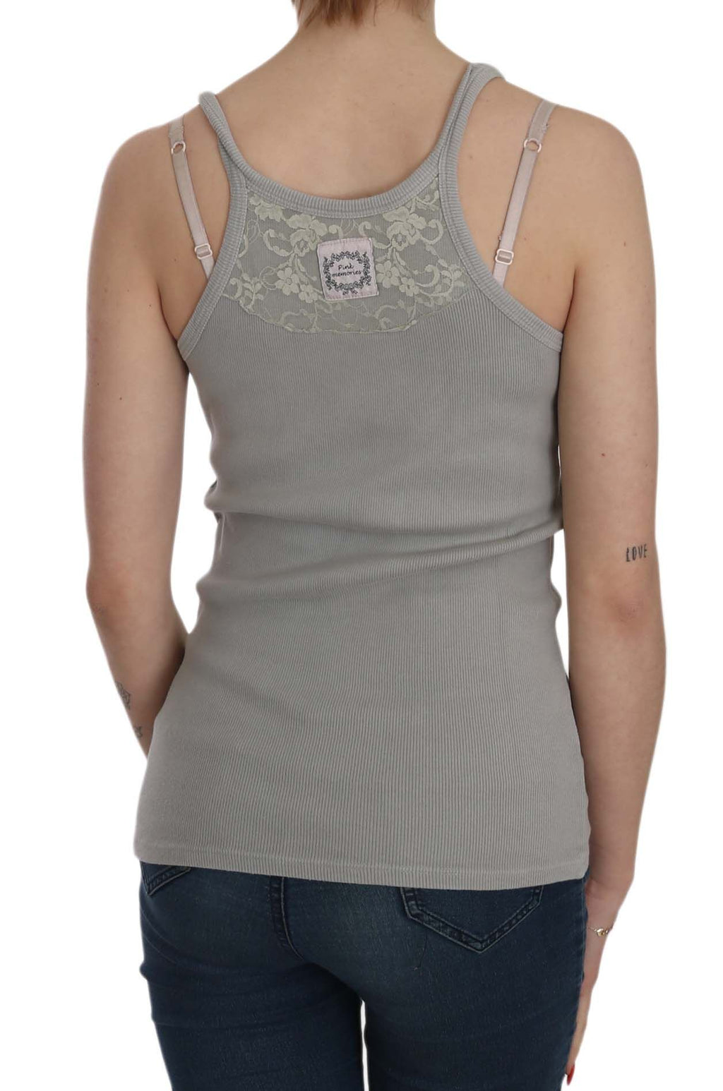 PINK MEMORIES Grey Sleeveless T-Shirt for Women side view