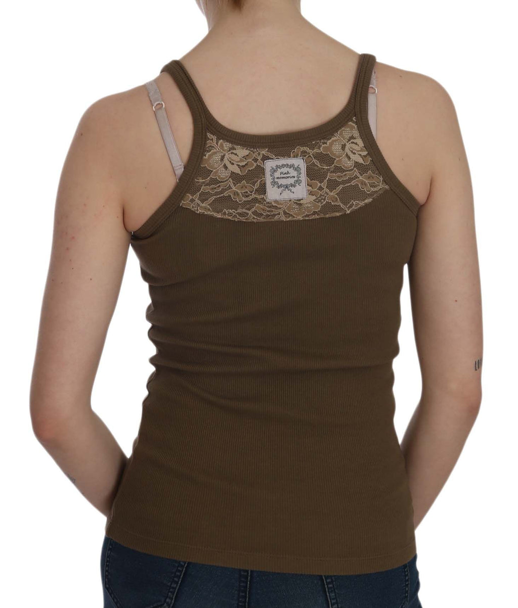 PINK MEMORIES Brown Sleeveless T-Shirt for Women side view