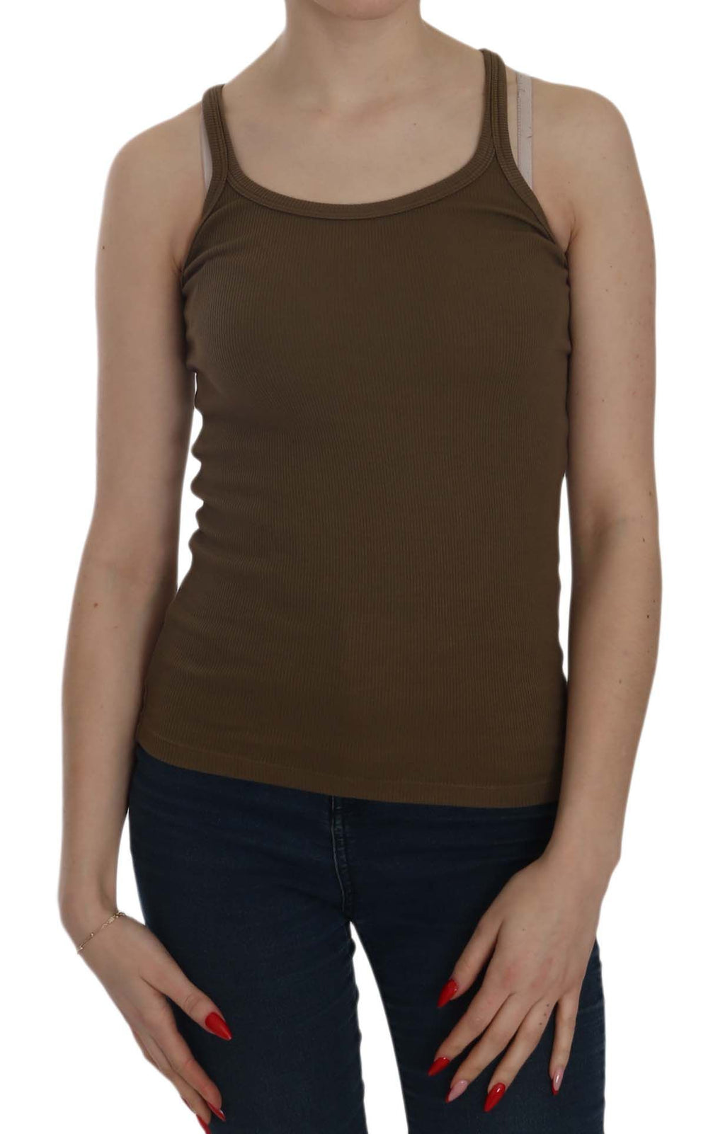 PINK MEMORIES Brown Sleeveless T-Shirt for Women