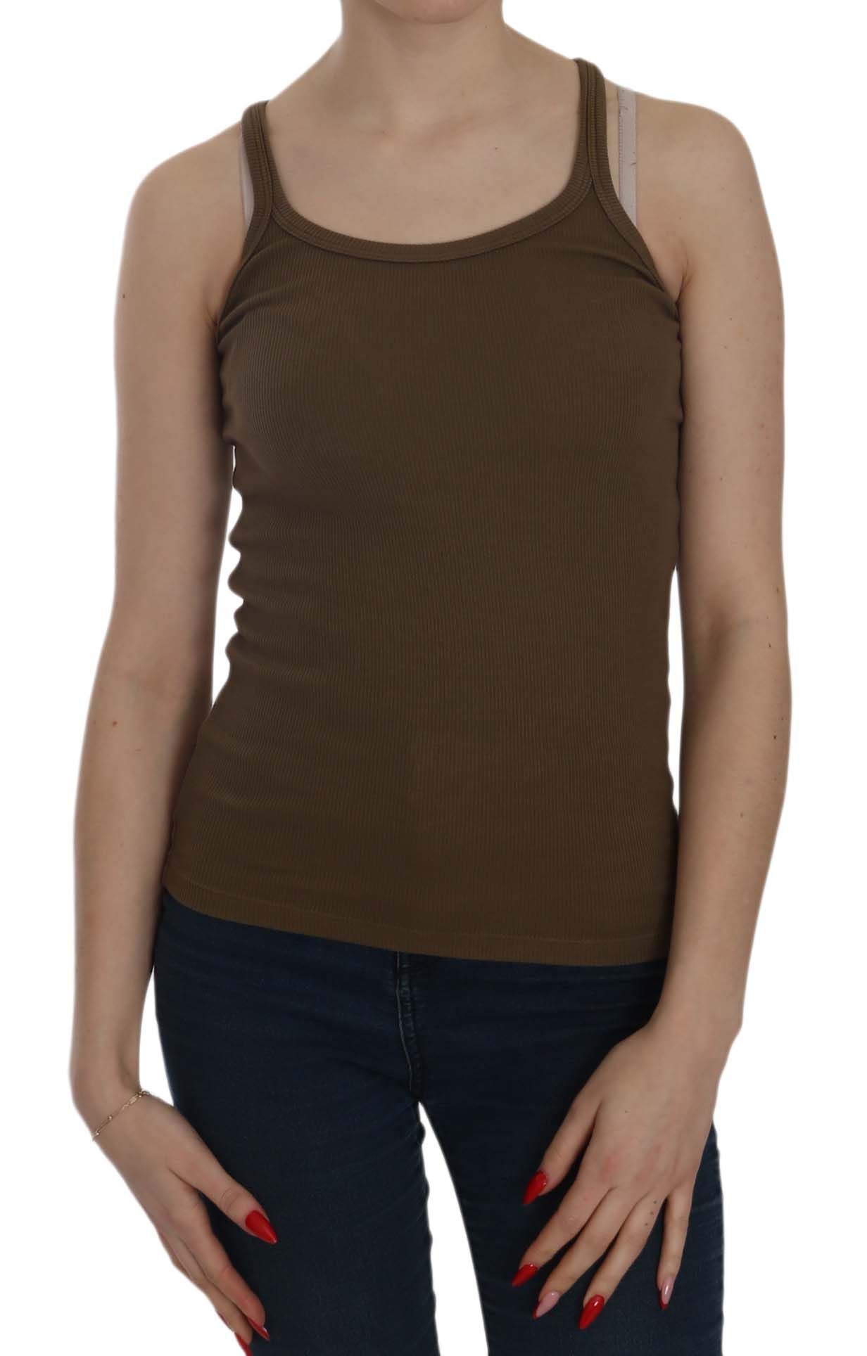 PINK MEMORIES Brown Sleeveless T-Shirt for Women