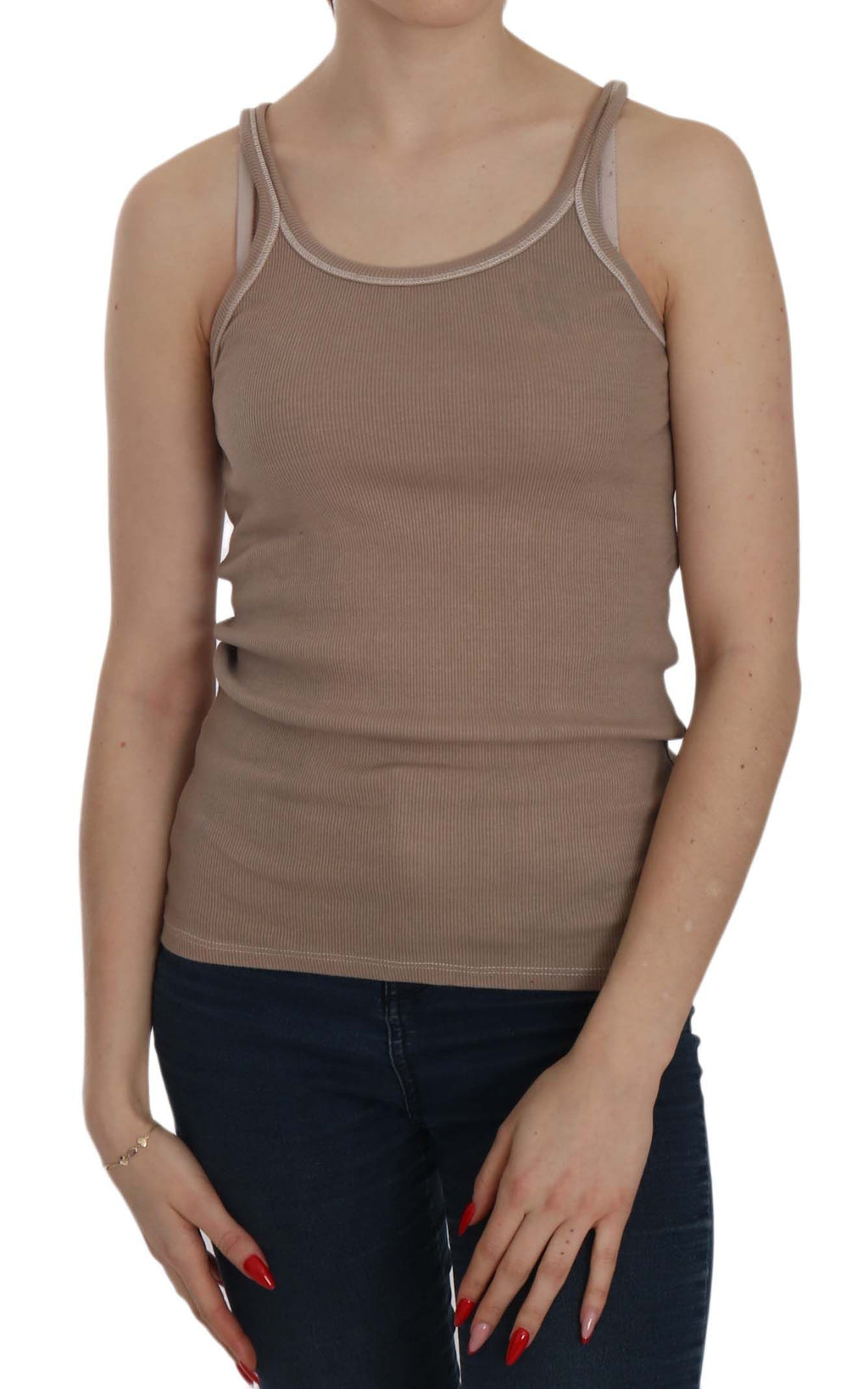 PINK MEMORIES Brown Sleeveless T-Shirt for Women