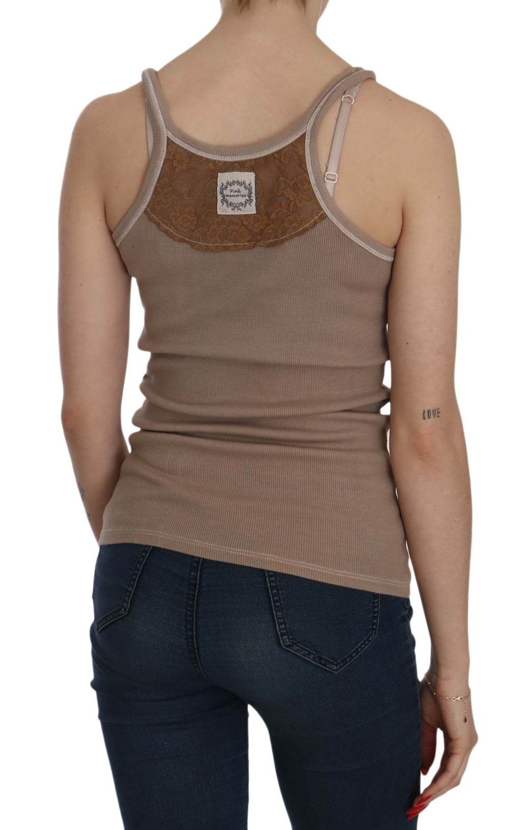 PINK MEMORIES Brown Sleeveless T-Shirt for Women side view