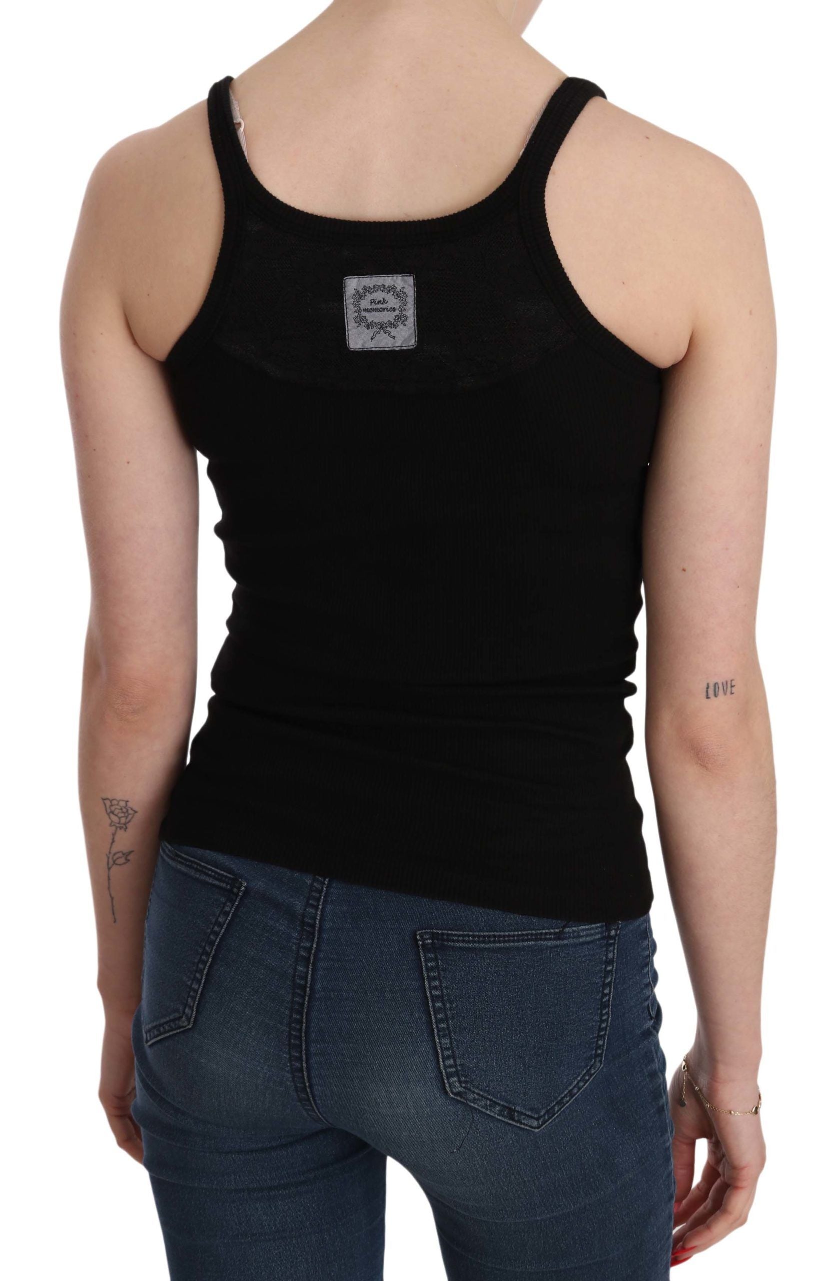 PINK MEMORIES Black Sleeveless T-Shirt for Women detail view