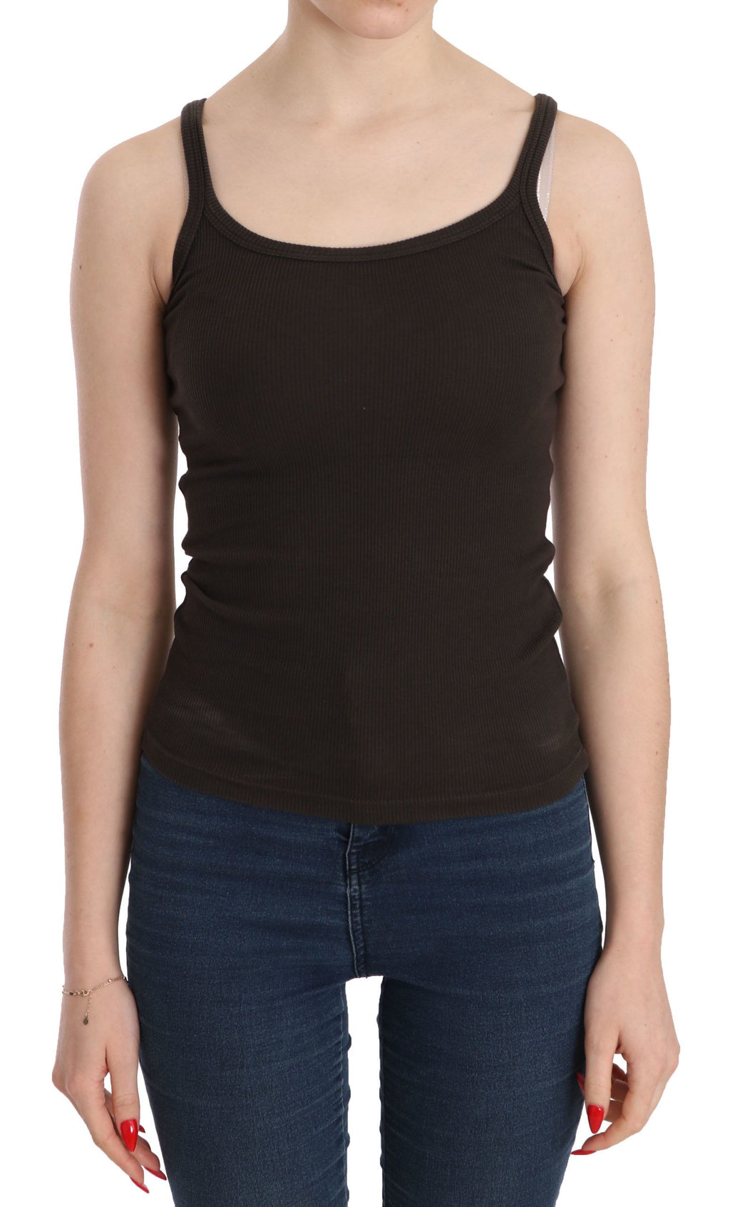 PINK MEMORIES Brown Sleeveless T-Shirt for Women
