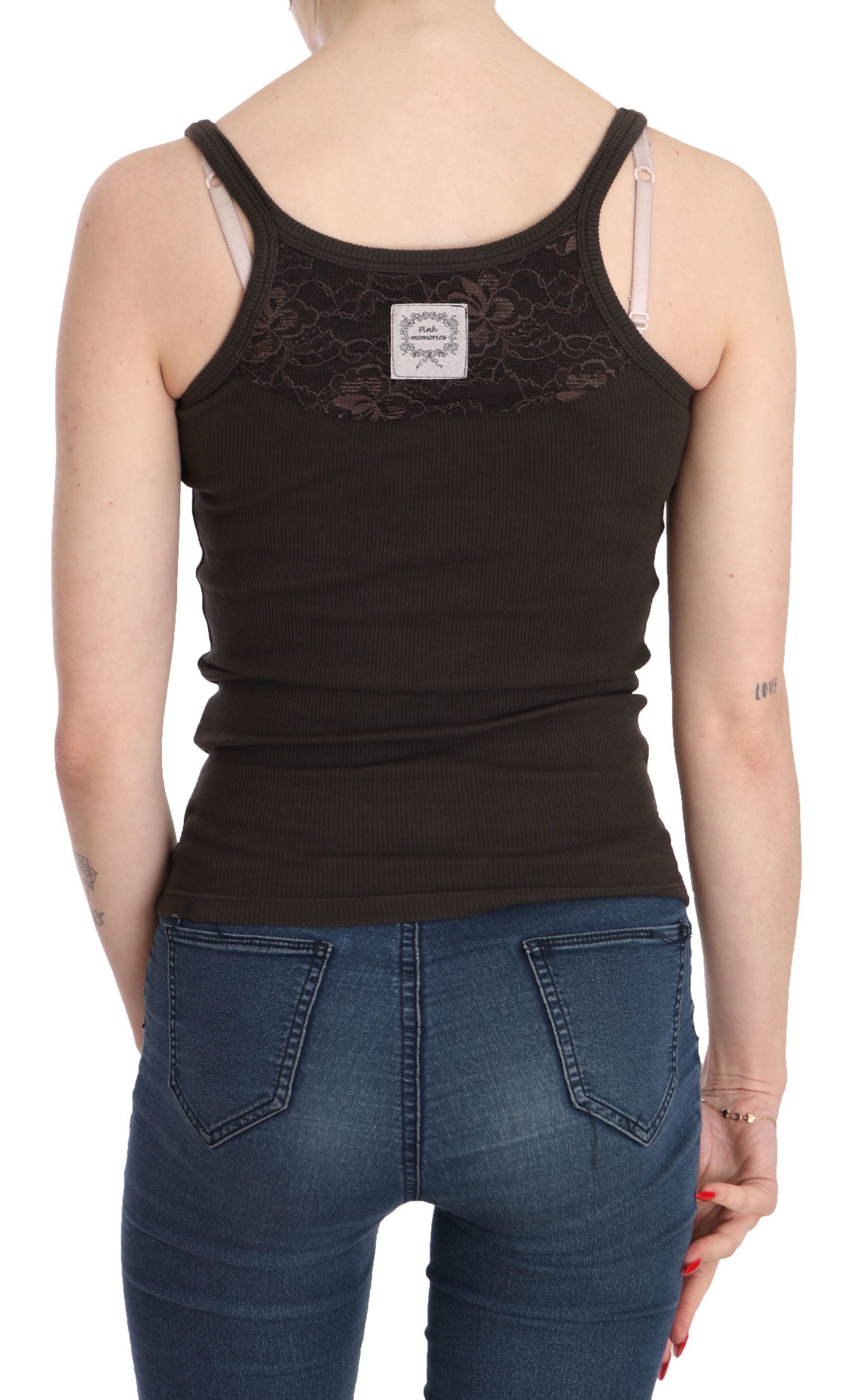 PINK MEMORIES Brown Sleeveless T-Shirt for Women side view