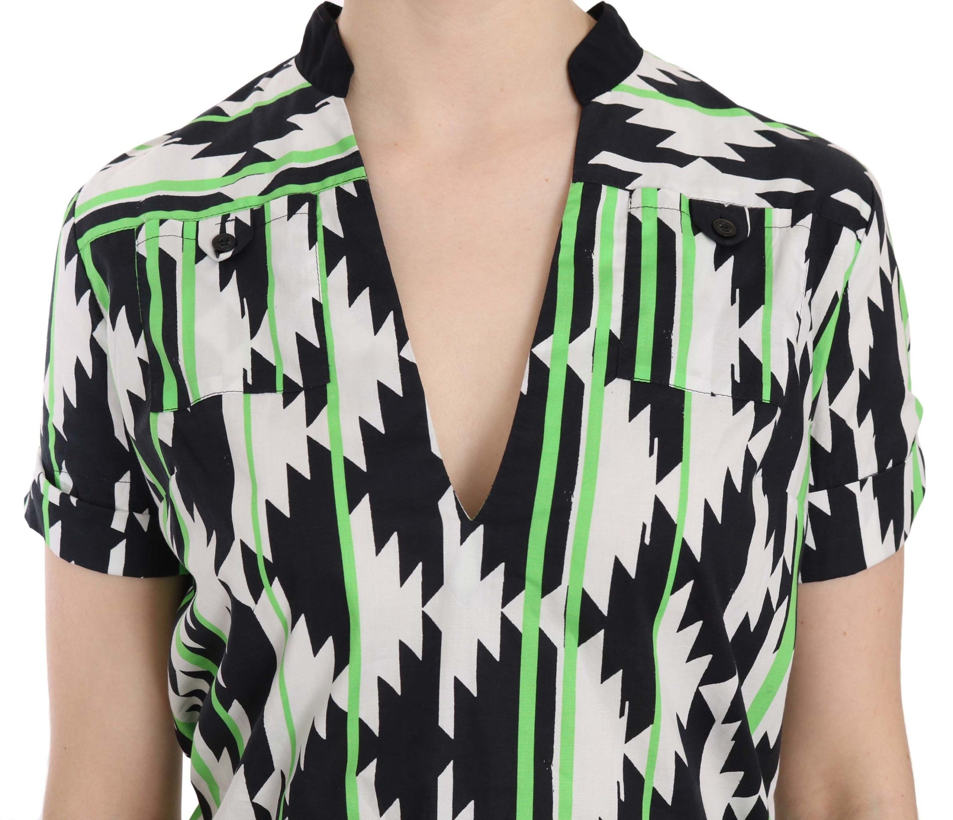 Costume National Multi Color Plunging Top Blouse
