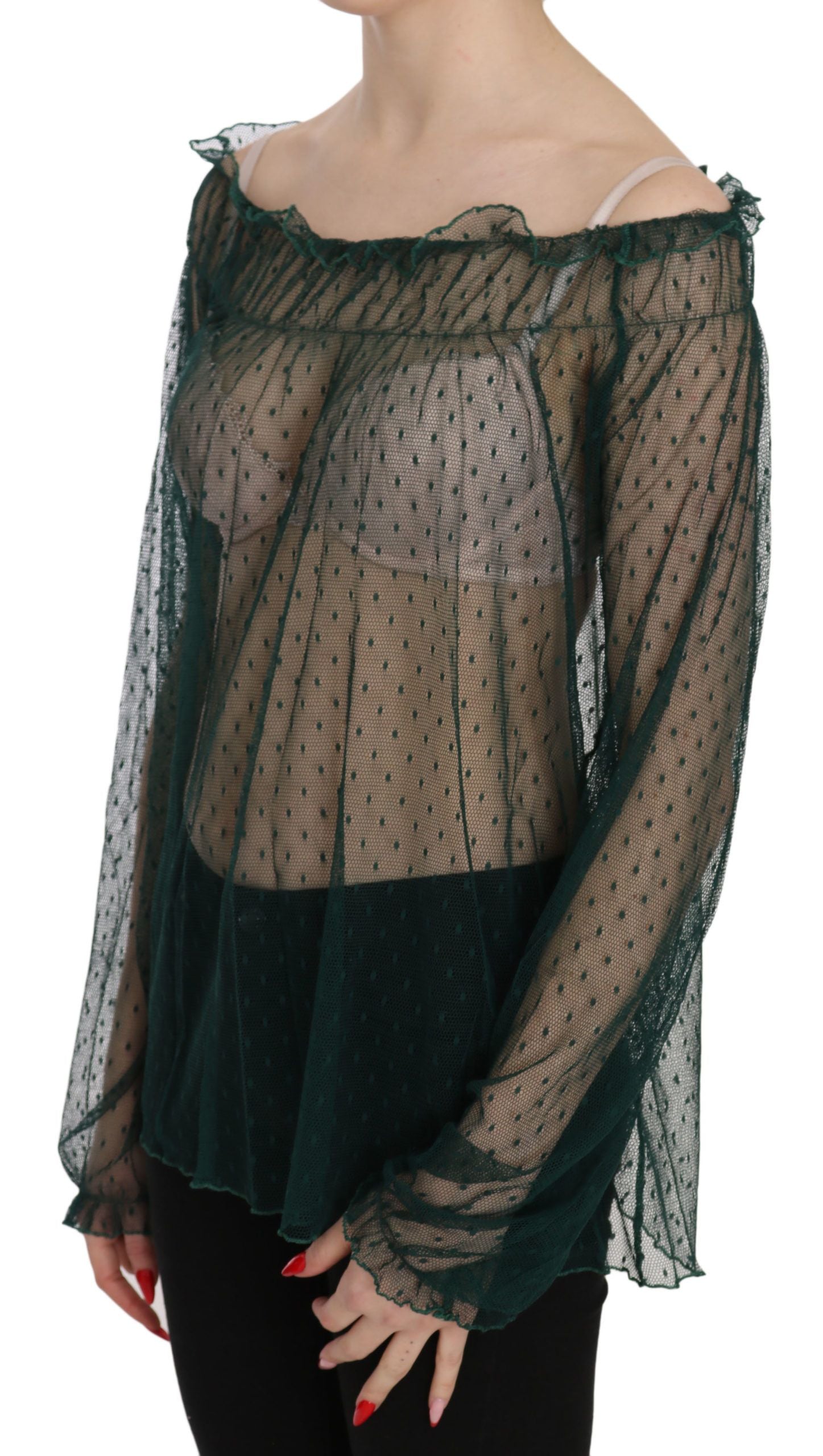 Haut rose en maille transparente à manches longues PINK MEMORIES