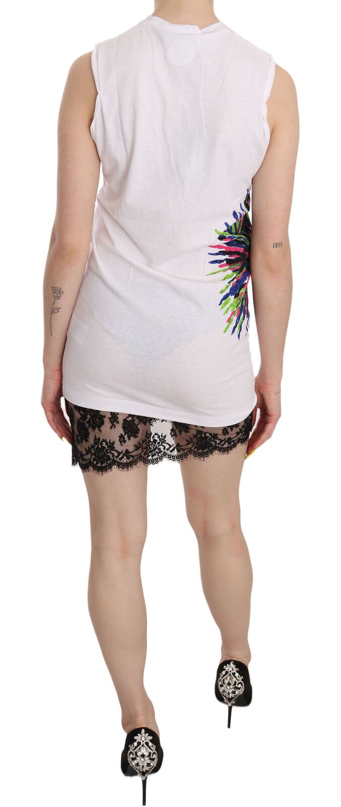 Robe courte Dsquared² moulante sans manches blanche à col rond imprimée