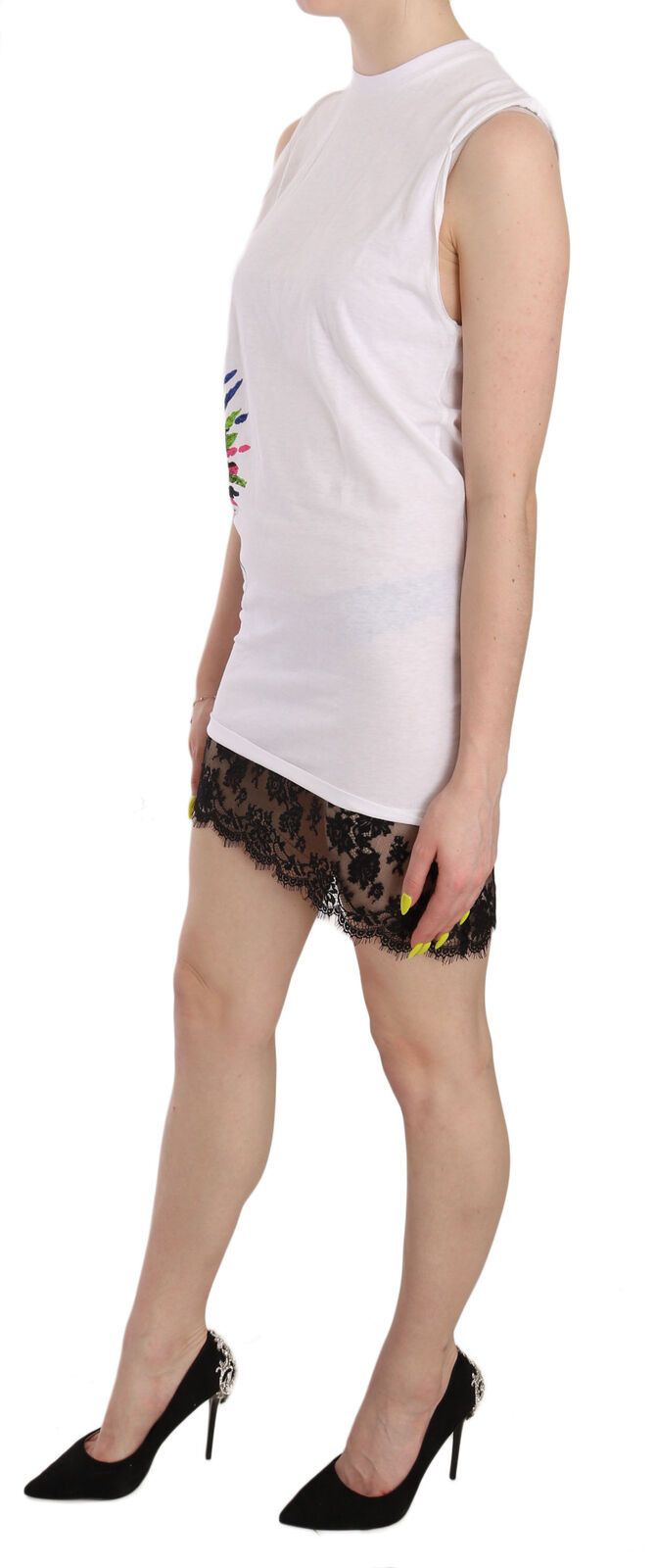 Robe courte Dsquared² moulante sans manches blanche à col rond imprimée