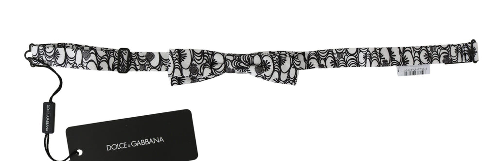 Nœud papillon papillon réglable en soie à motif blanc Dolce & Gabbana