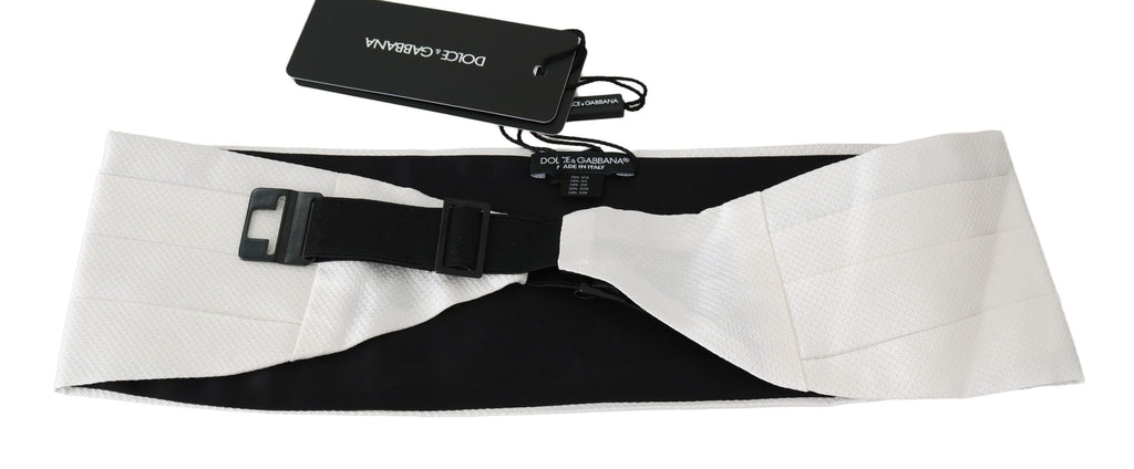 Dolce &amp; Gabbana Weißer Herren-Taillengürtel, 100 % Seide, Kummerbund