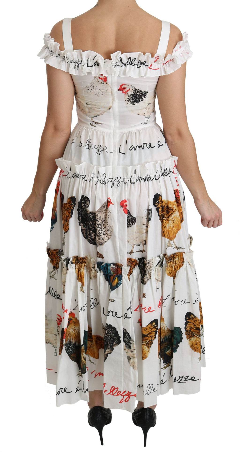 Robe fourreau midi en coton blanc à motif Coq Dolce & Gabbana