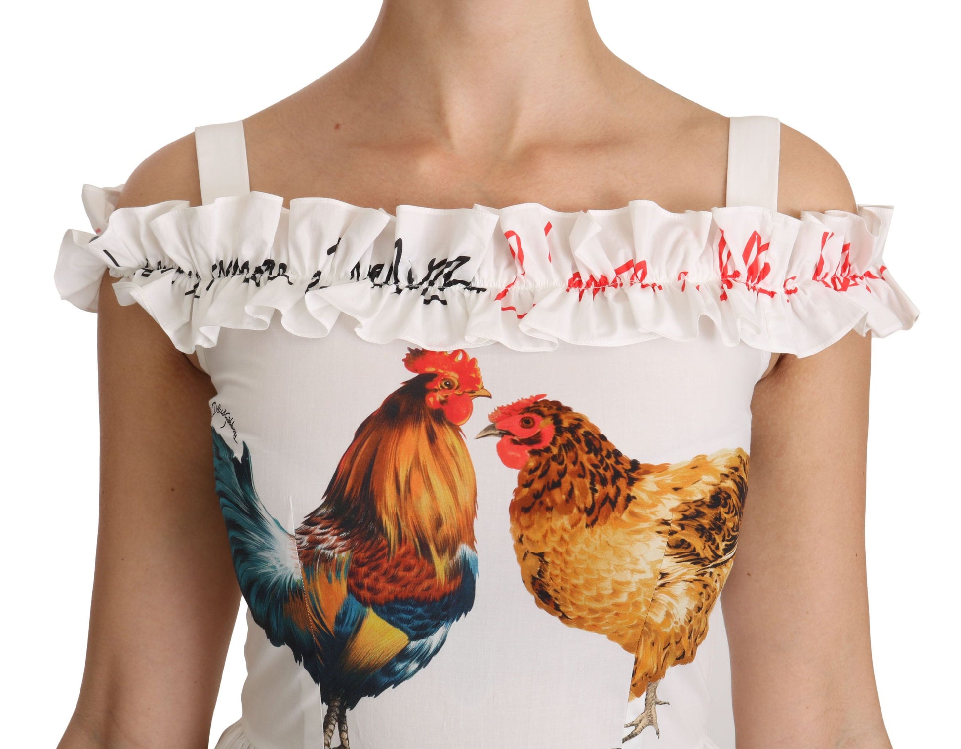 Robe fourreau midi en coton blanc à motif Coq Dolce & Gabbana