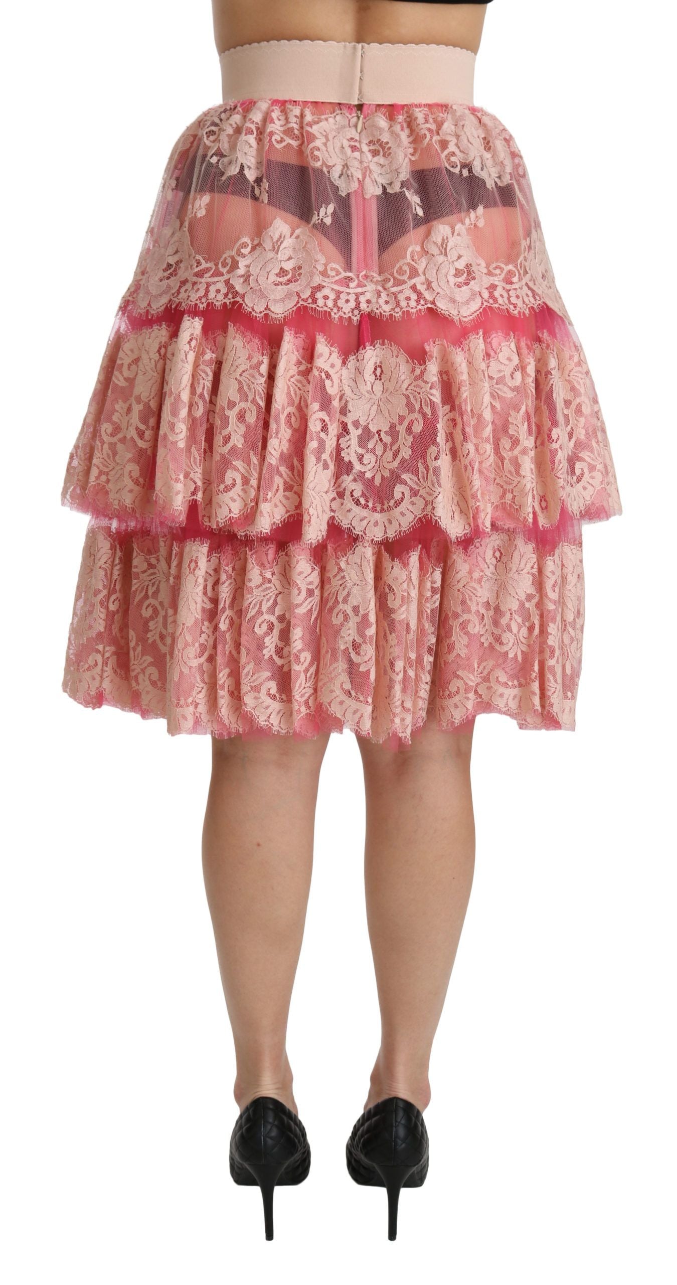 Jupe rose en dentelle superposée taille haute longueur genou Dolce & Gabbana