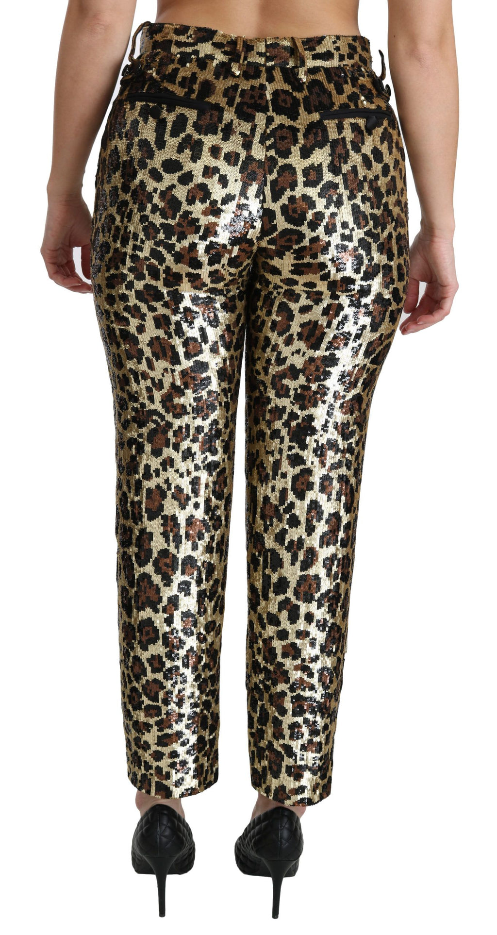 Pantalon taille haute léopard à sequins marron Dolce & Gabbana