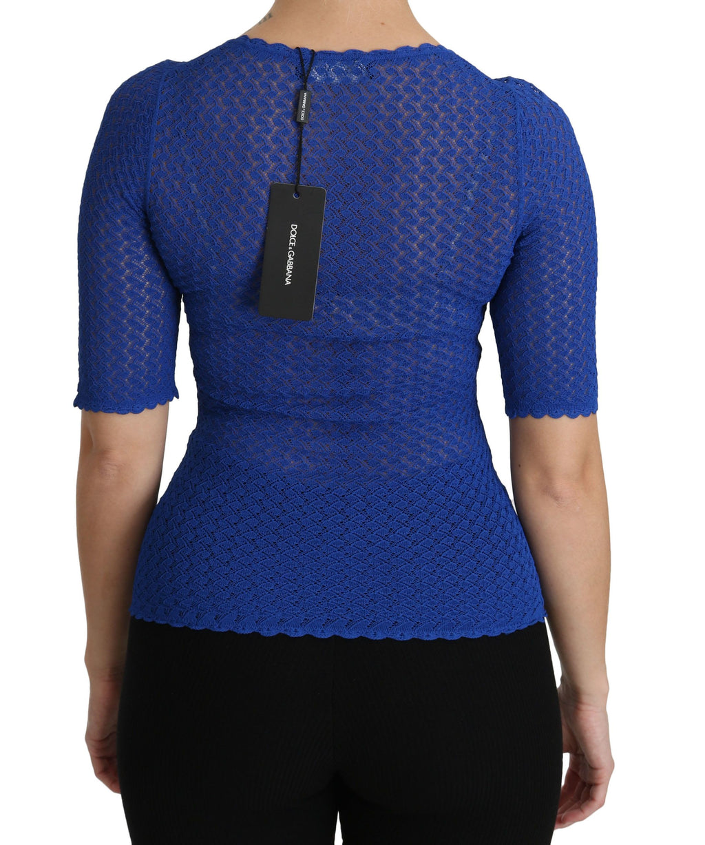 Haut Dolce & Gabbana bleu transparent à col rond en viscose