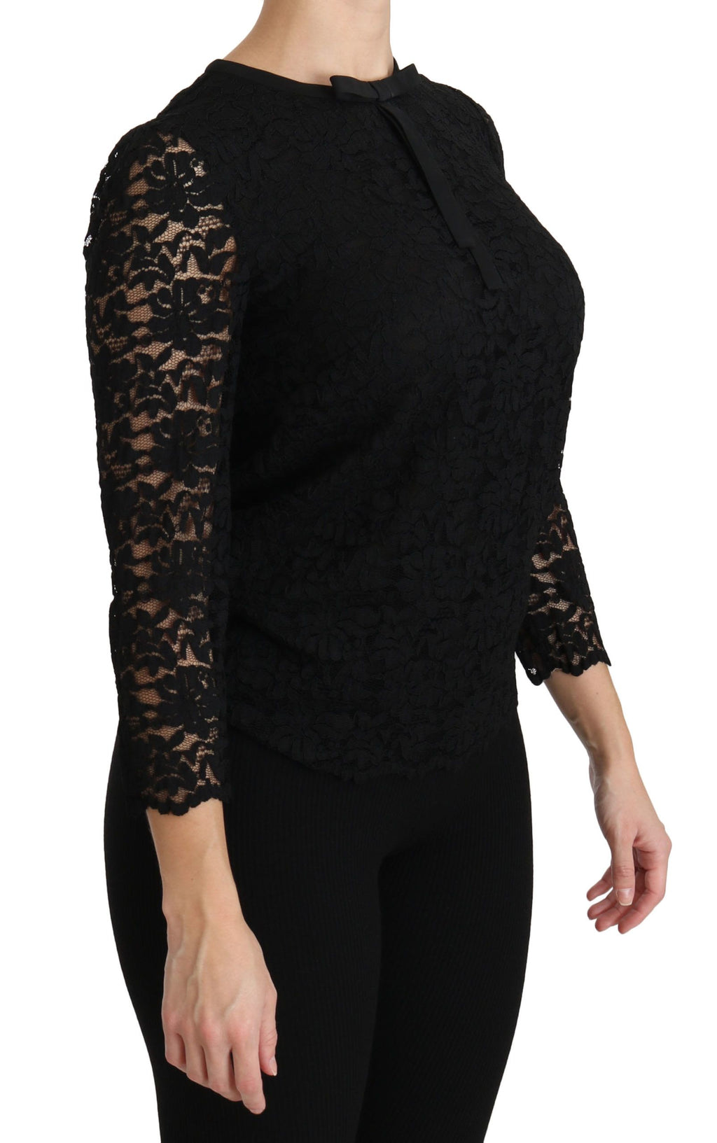 Chemisier en dentelle noire à manches longues en nylon Dolce & Gabbana