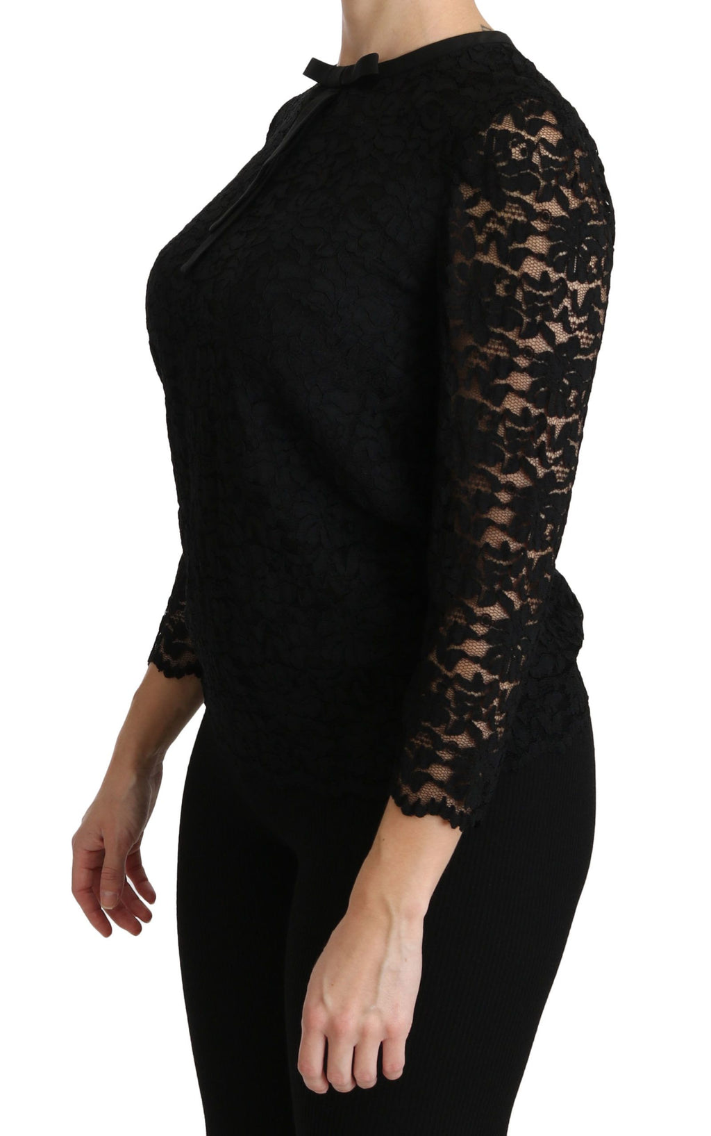 Chemisier en dentelle noire à manches longues en nylon Dolce & Gabbana