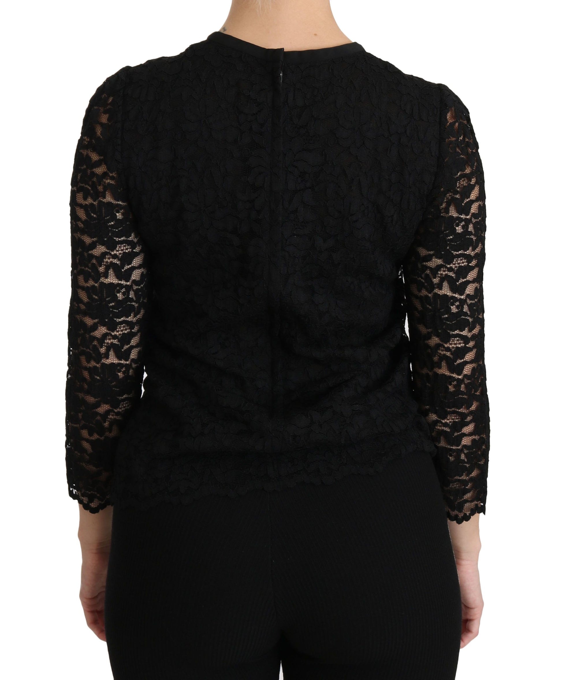 Chemisier en dentelle noire à manches longues en nylon Dolce & Gabbana