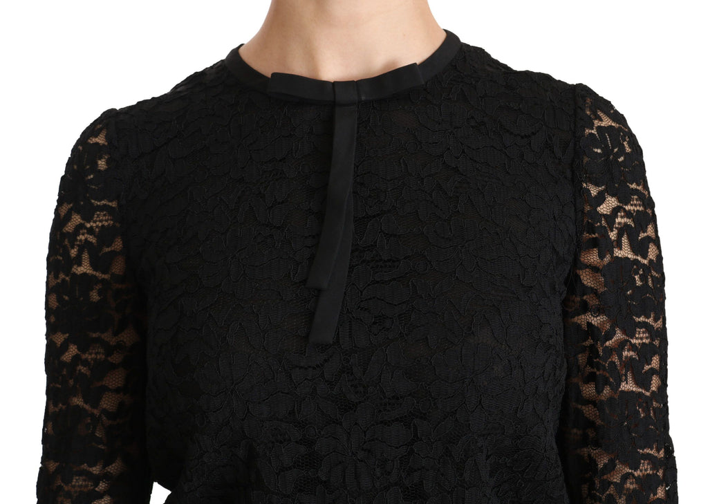 Chemisier en dentelle noire à manches longues en nylon Dolce & Gabbana