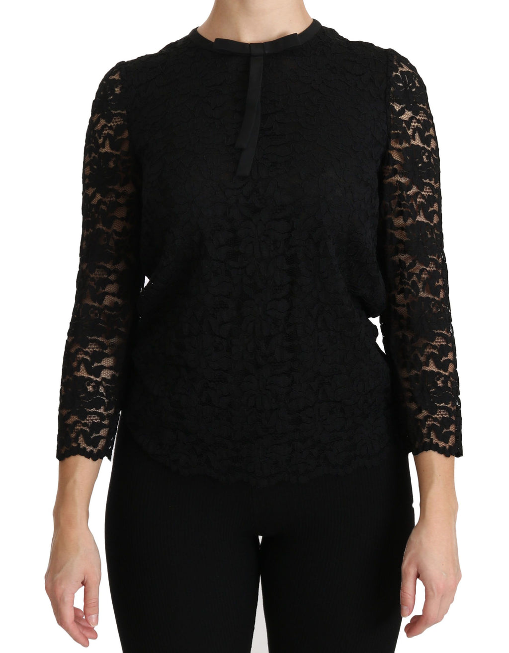 Chemisier en dentelle noire à manches longues en nylon Dolce & Gabbana