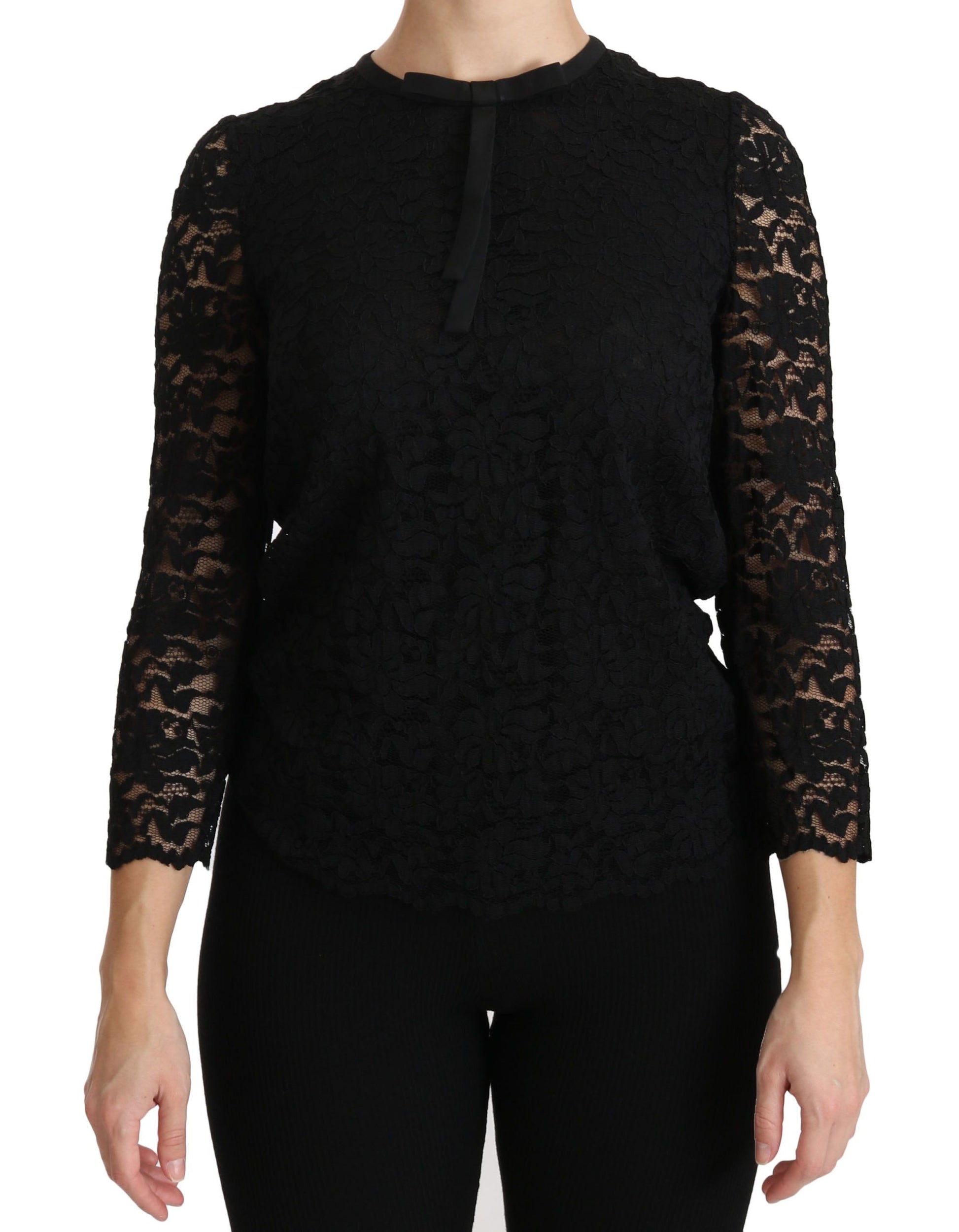 Chemisier en dentelle noire à manches longues en nylon Dolce & Gabbana
