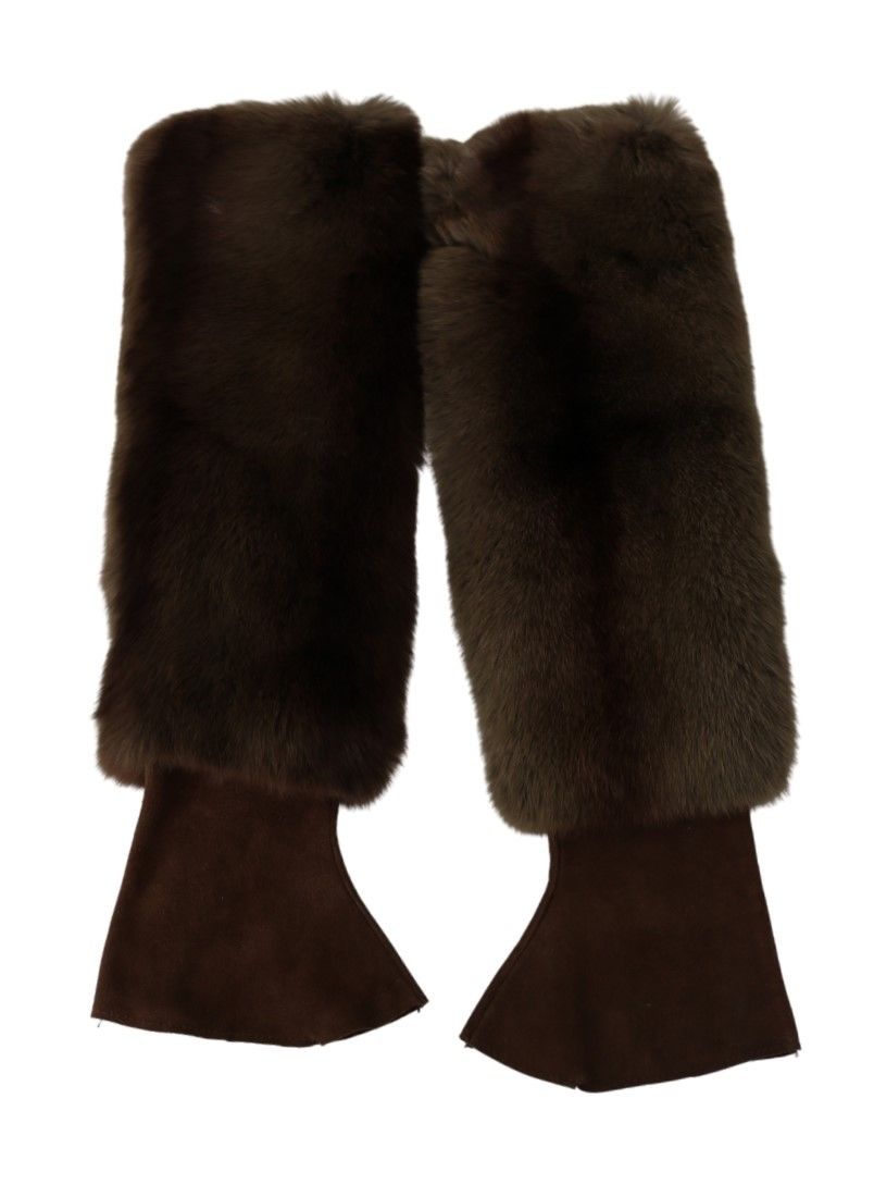 Gants sans doigts en fourrure marron mi-longs Dolce & Gabbana