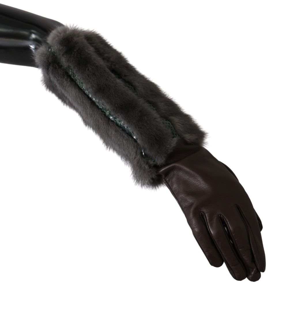 Dolce & Gabbana Brown Mid Arm Length Leather Fur Gloves