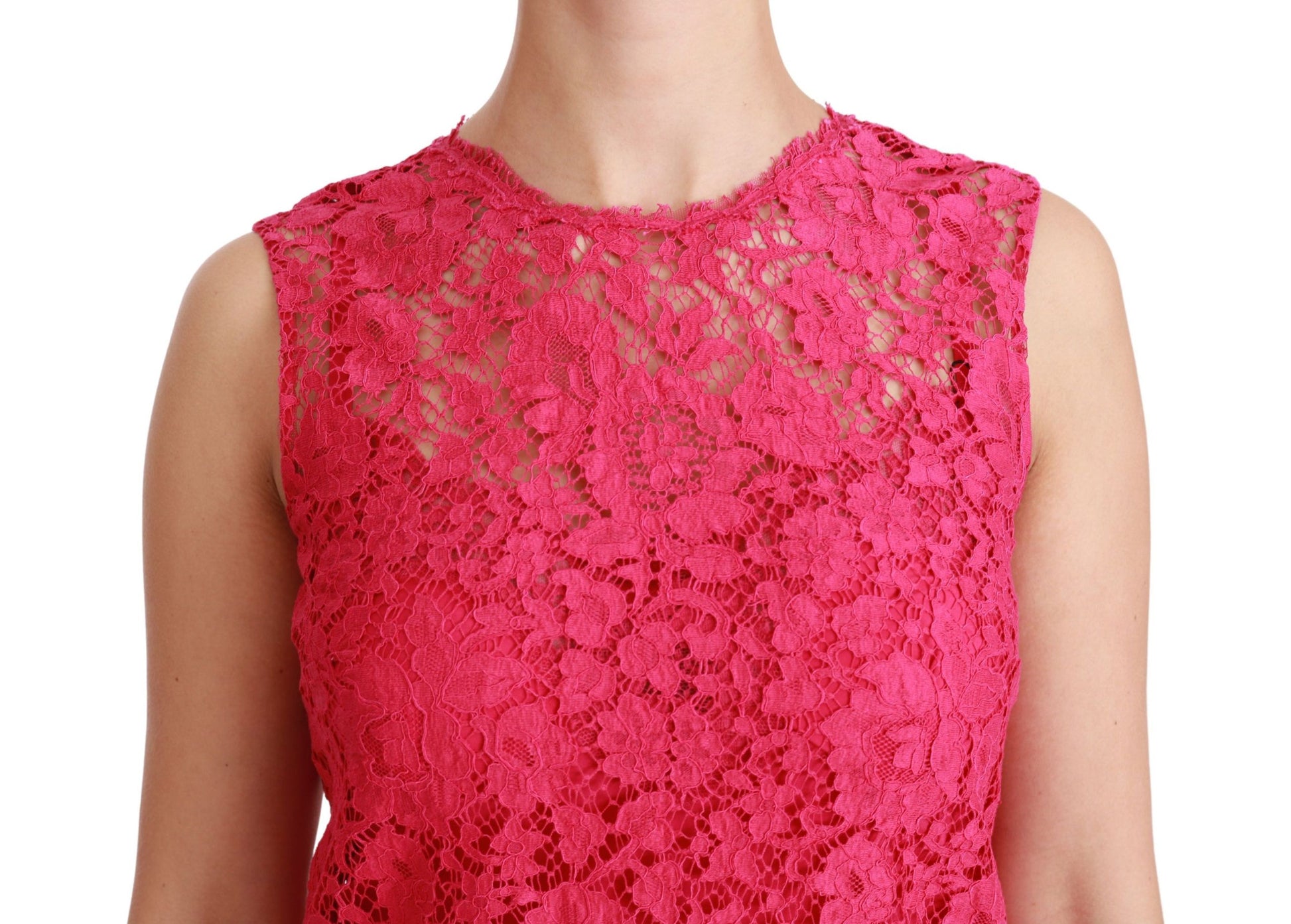 Mini-robe Dolce & Gabbana rose en dentelle florale coupe droite