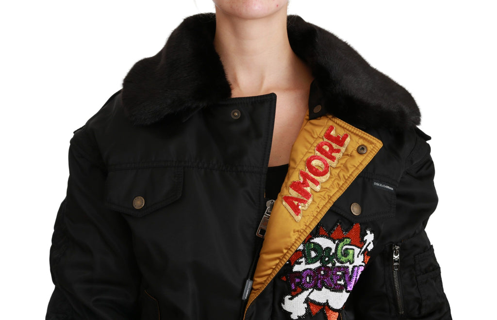 Dolce & Gabbana Black Bomber for Women side view