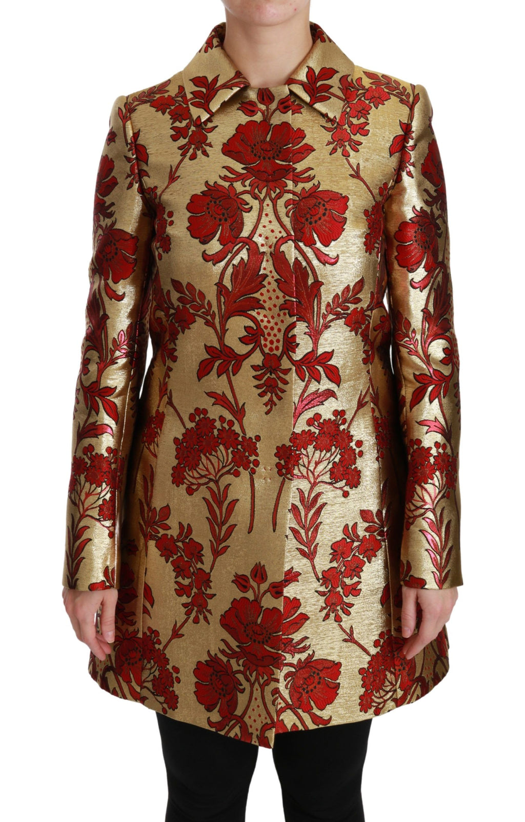 Dolce & Gabbana Manteau-Cape Veste Jacquard Floral Rouge Or