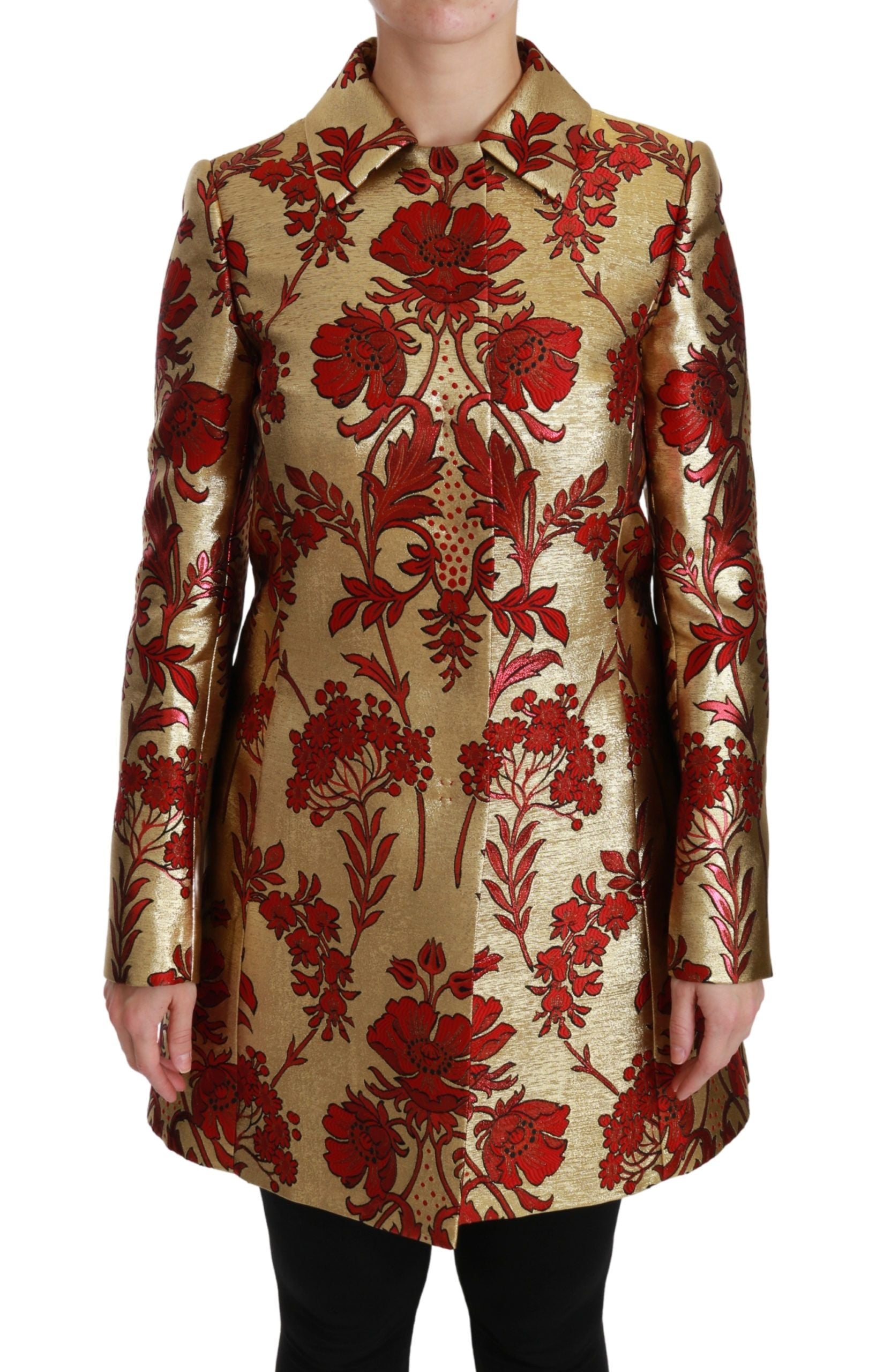 Dolce & Gabbana Manteau-Cape Veste Jacquard Floral Rouge Or