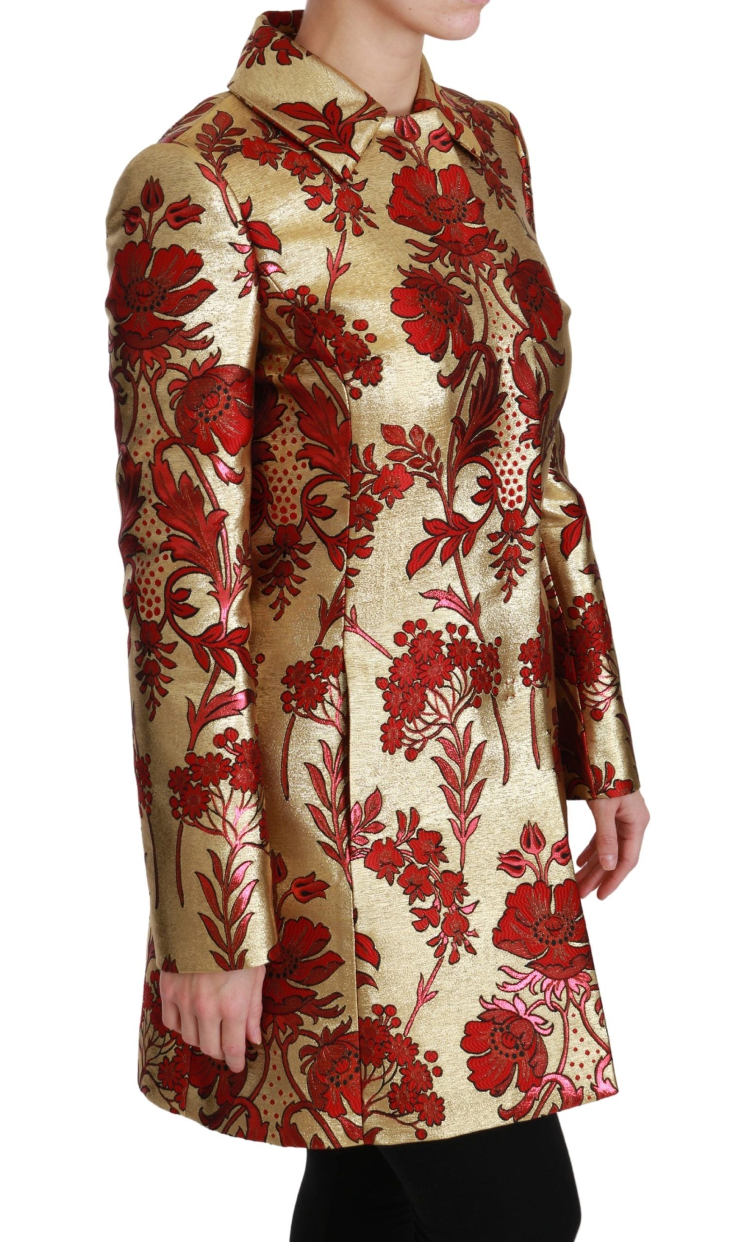 Dolce & Gabbana Manteau-Cape Veste Jacquard Floral Rouge Or