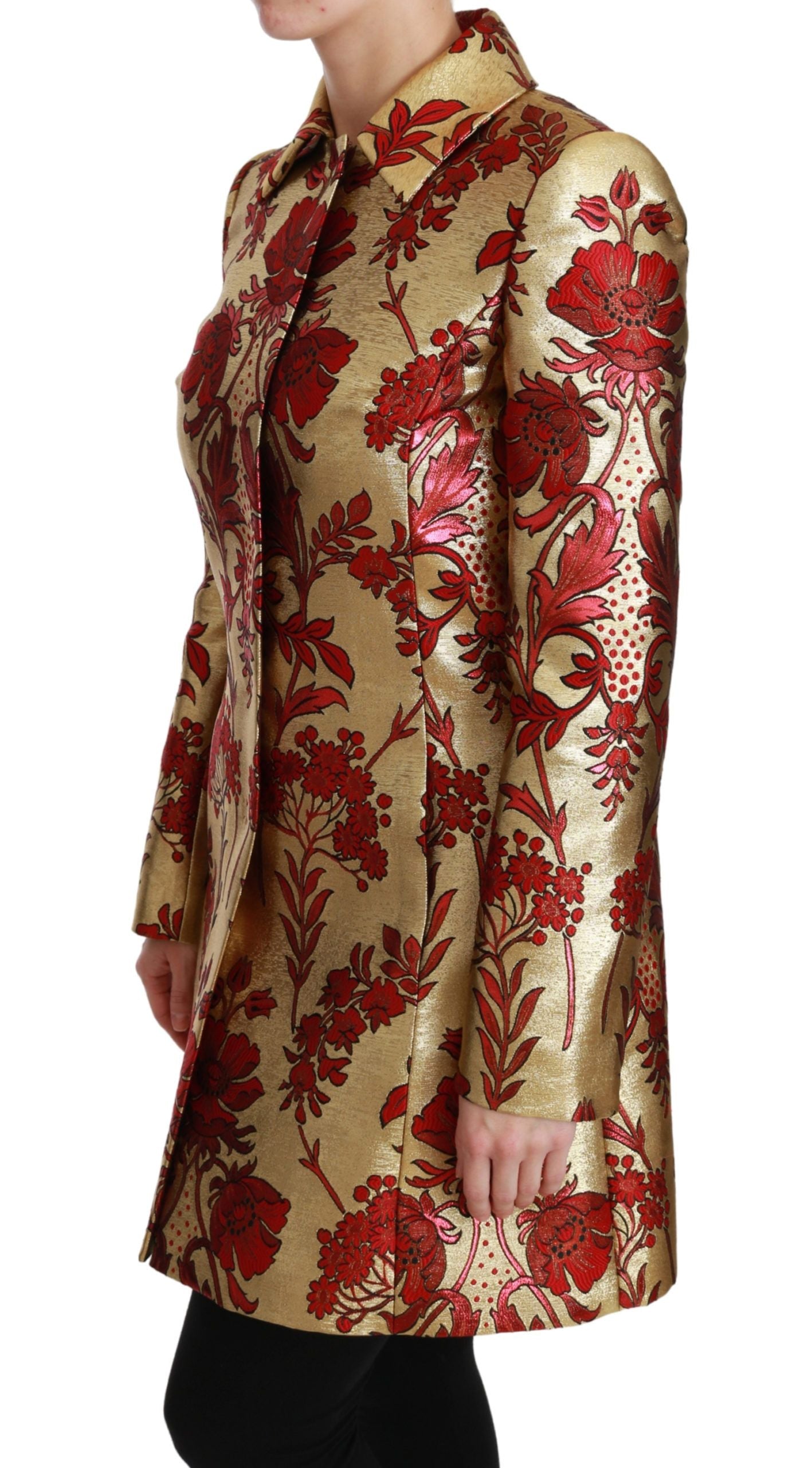 Dolce & Gabbana Manteau-Cape Veste Jacquard Floral Rouge Or