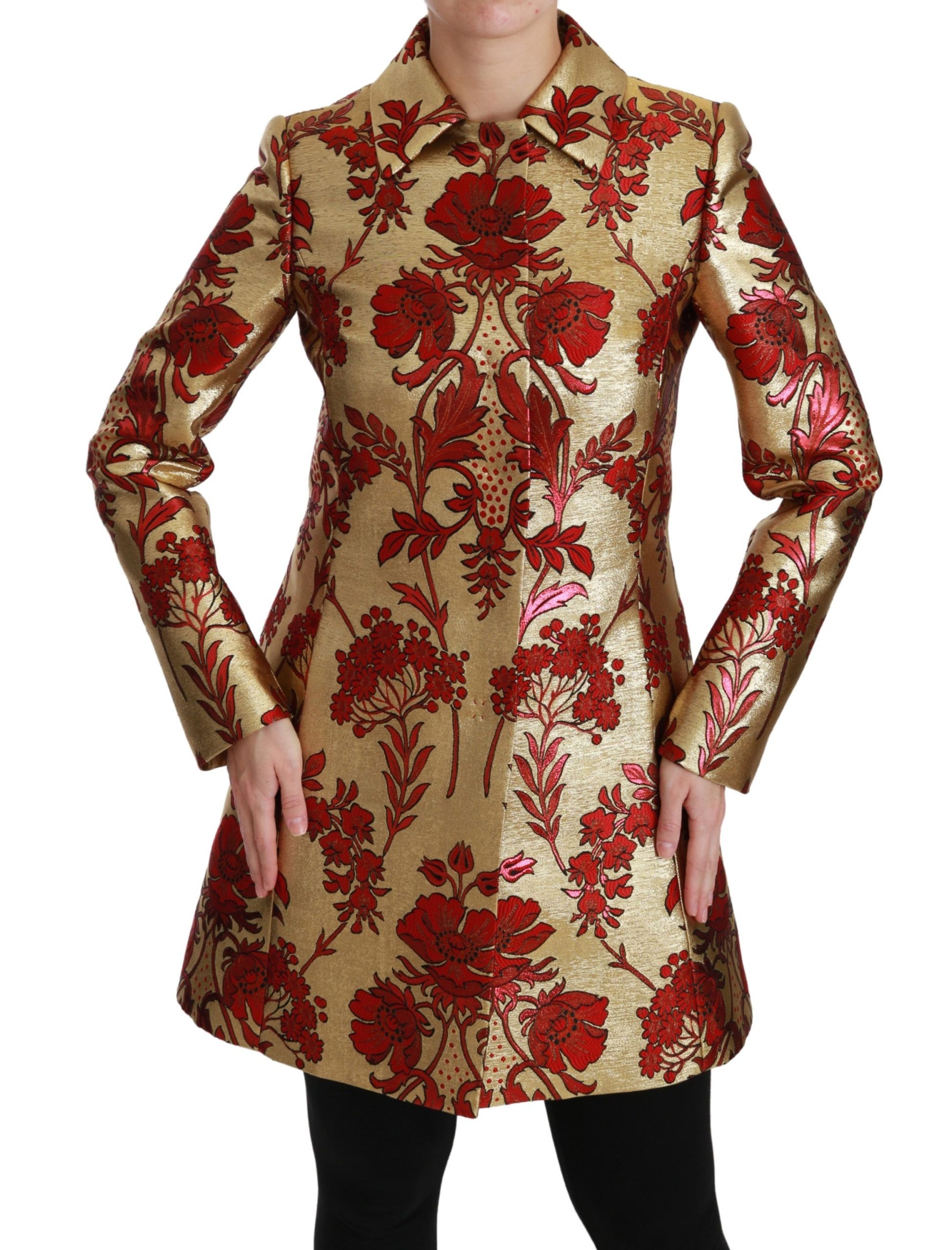 Dolce & Gabbana Manteau-Cape Veste Jacquard Floral Rouge Or