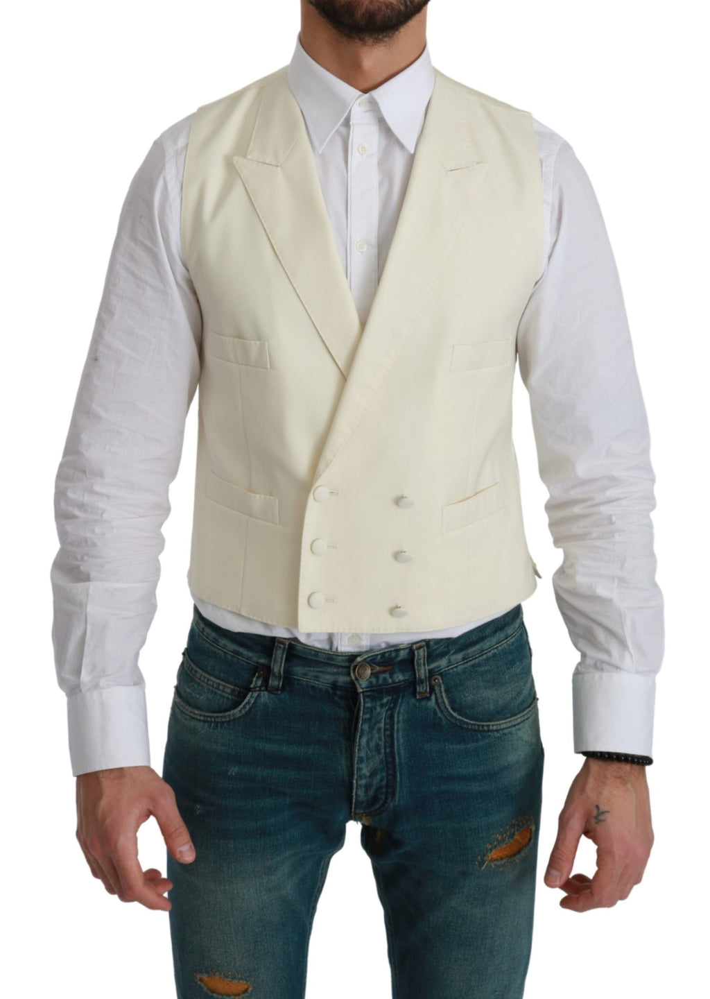 Gilet Dolce & Gabbana blanc en laine habillée