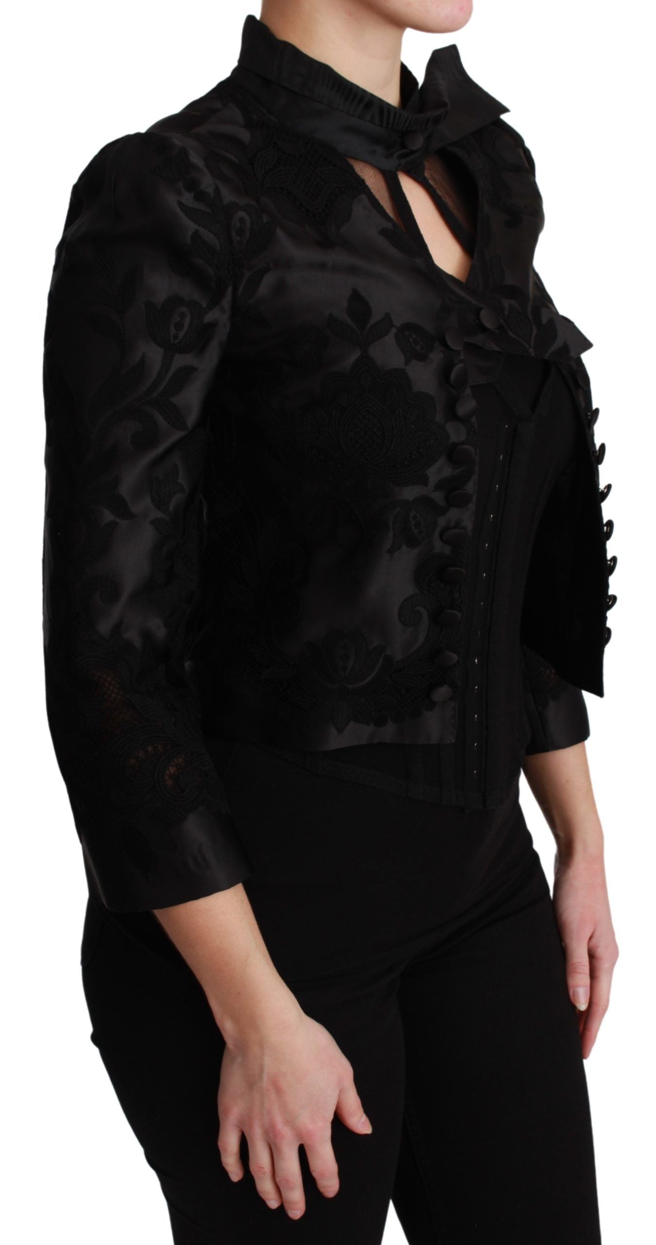 Veste en soie blazer Dolce & Gabbana noire à jacquard floral
