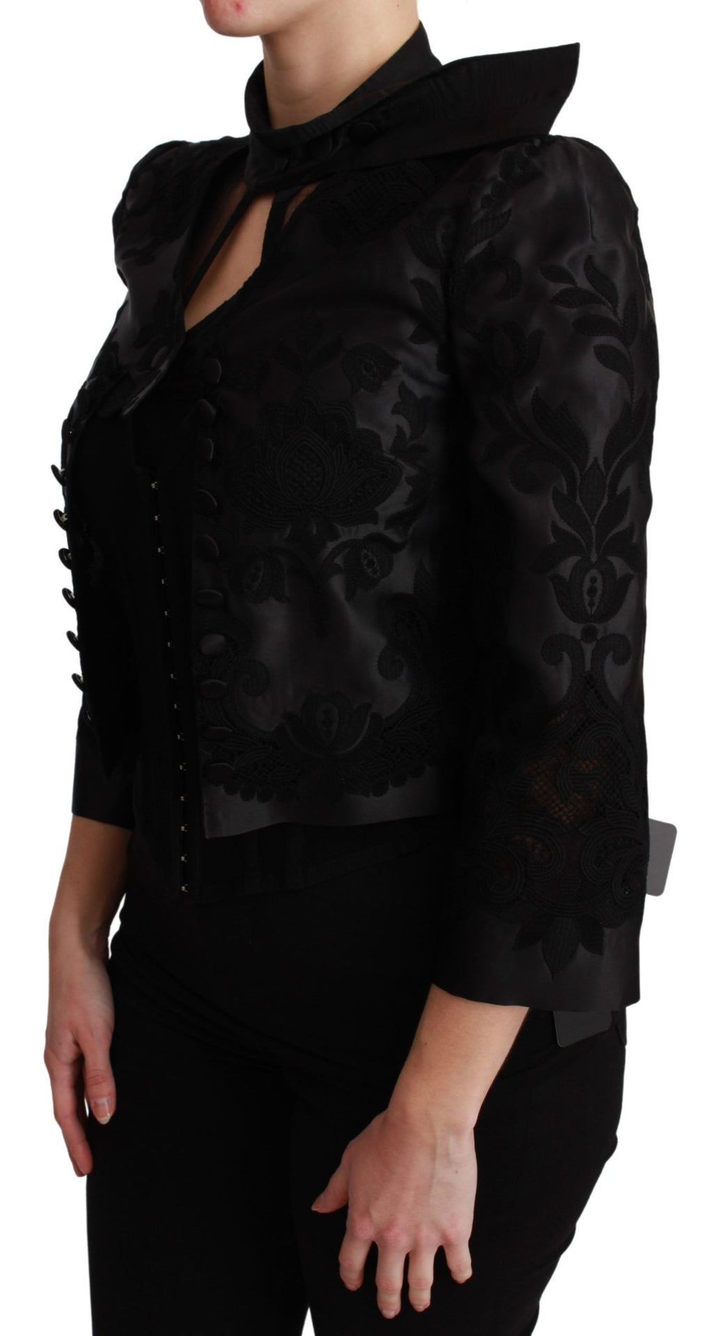 Veste en soie blazer Dolce & Gabbana noire à jacquard floral