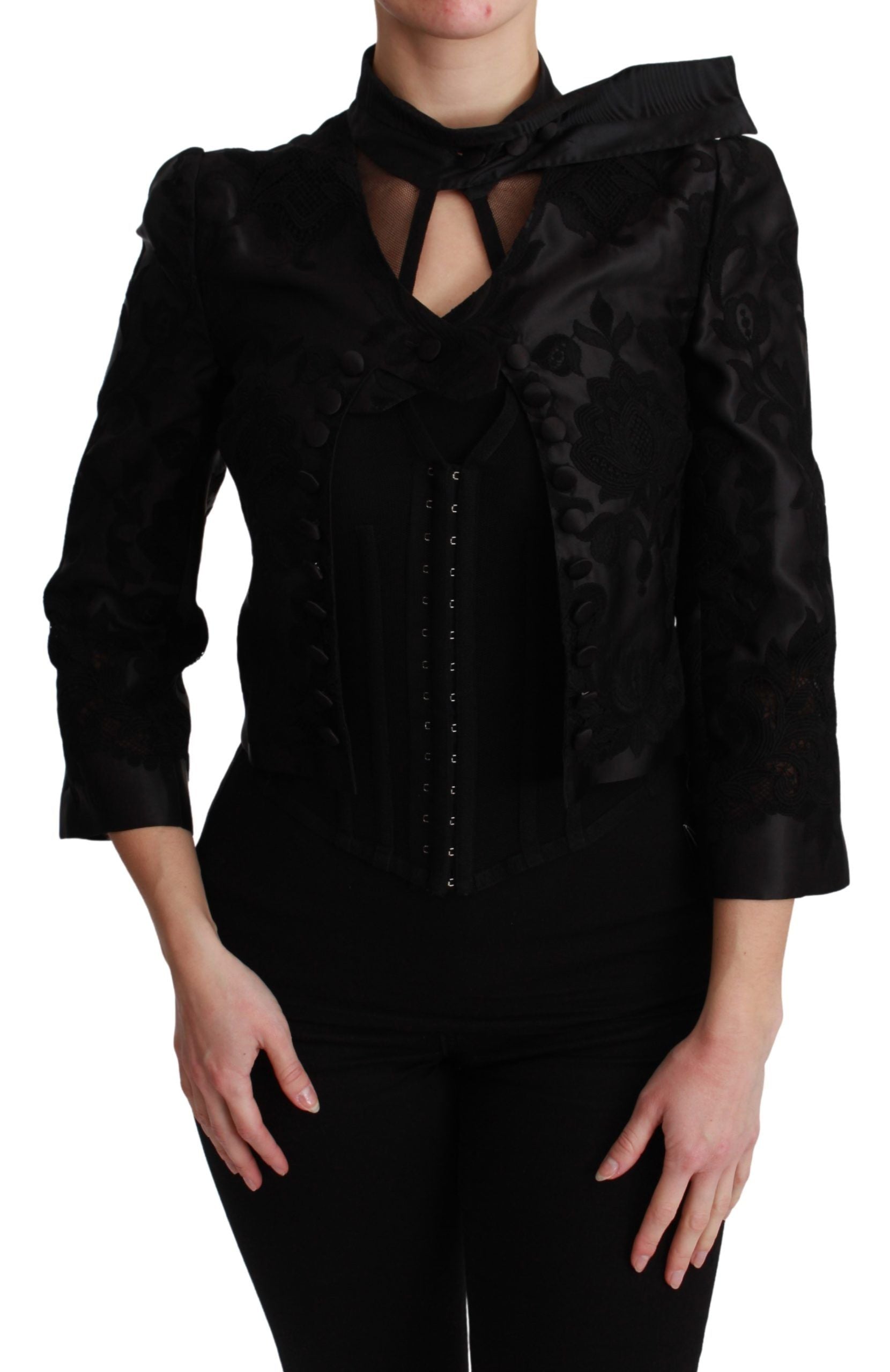 Veste en soie blazer Dolce & Gabbana noire à jacquard floral