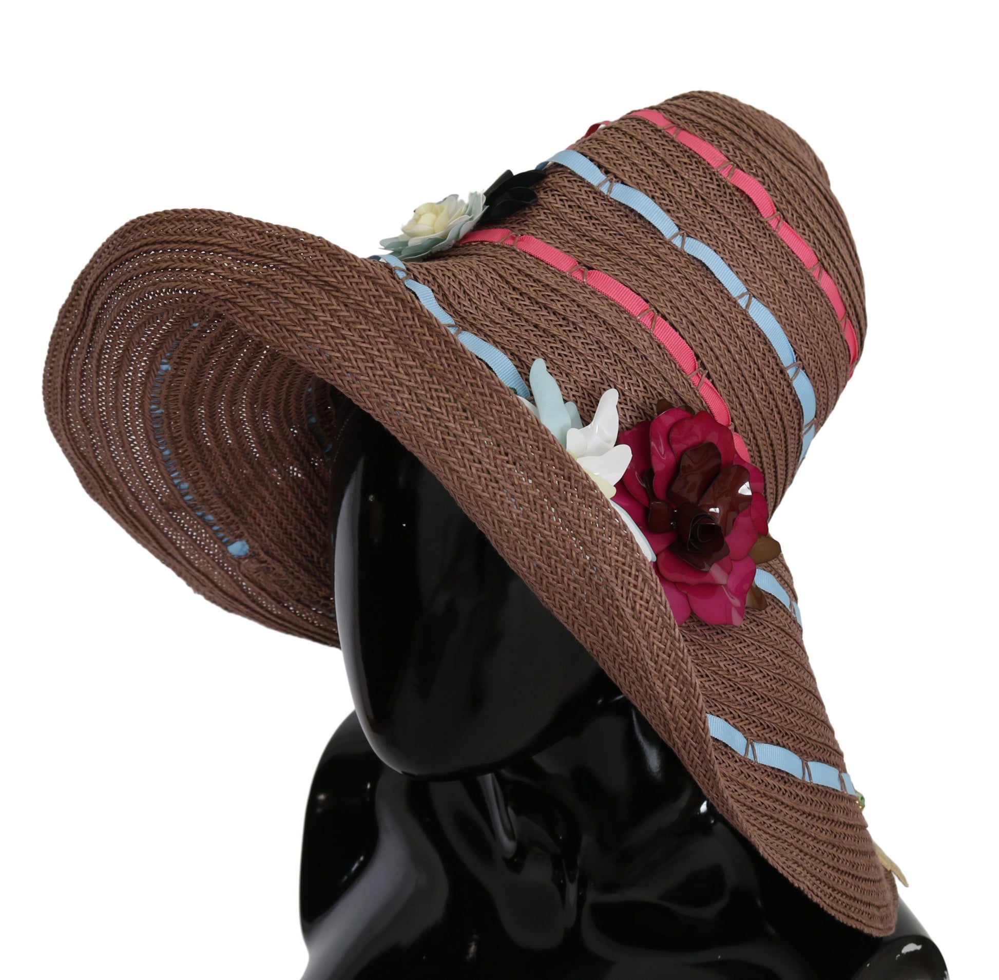 Chapeau de paille souple à large bord floral marron Dolce & Gabbana