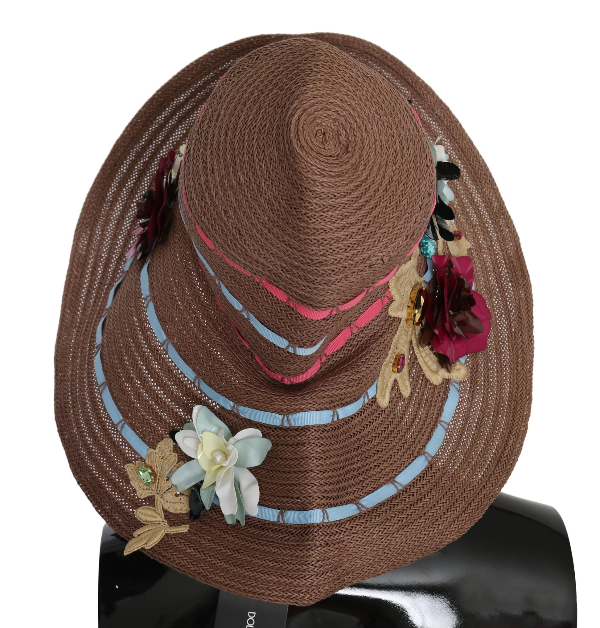 Chapeau de paille souple à large bord floral marron Dolce & Gabbana