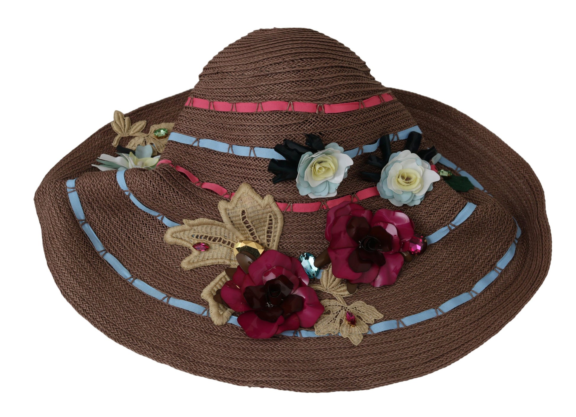 Chapeau de paille souple à large bord floral marron Dolce & Gabbana