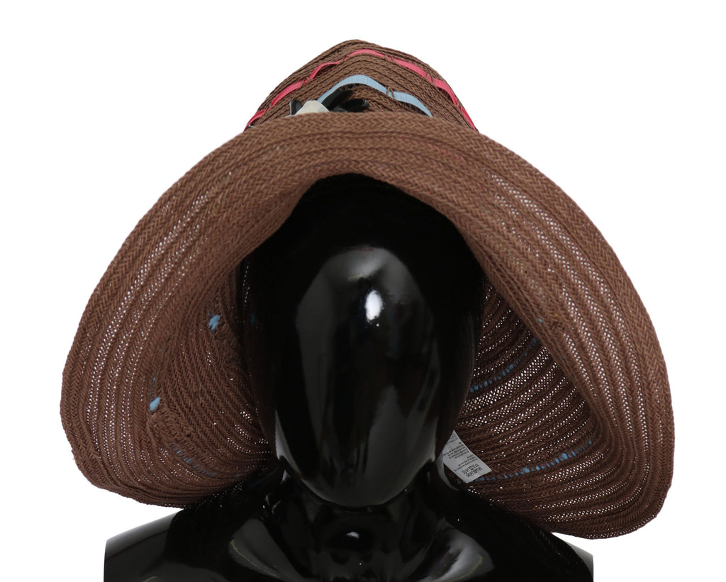 Chapeau de paille souple à large bord floral marron Dolce & Gabbana